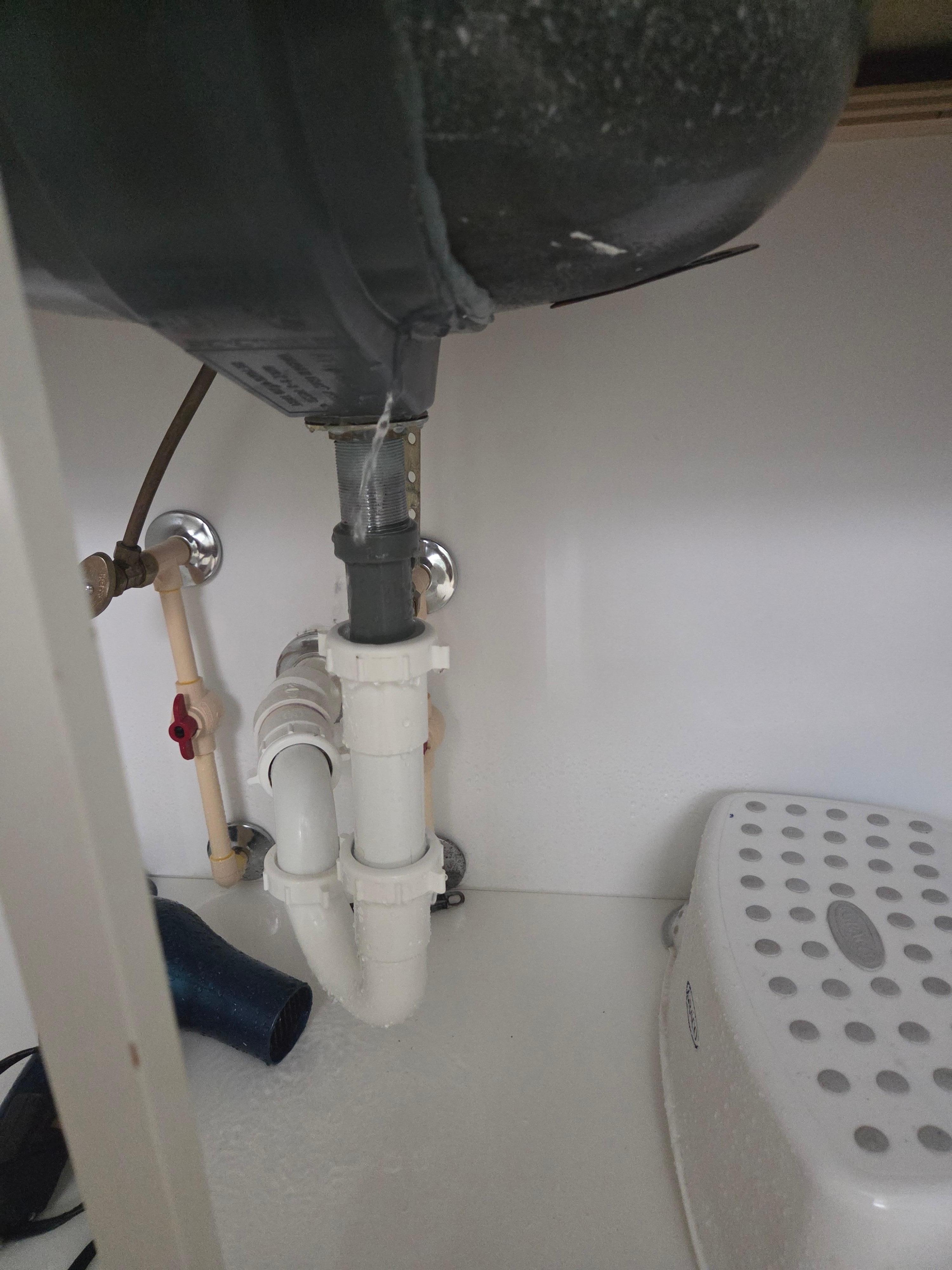 Master bath sink leaking water.