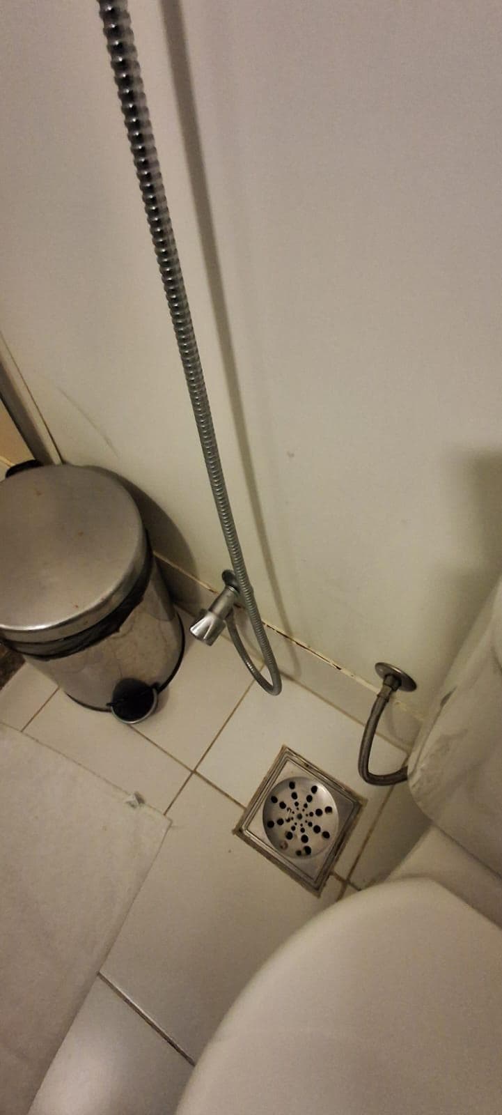 Piso do banheiro se rejunte e sujo.