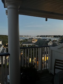 The Chappaquiddick room balcony at night.