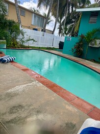 Pool side in the backyard.