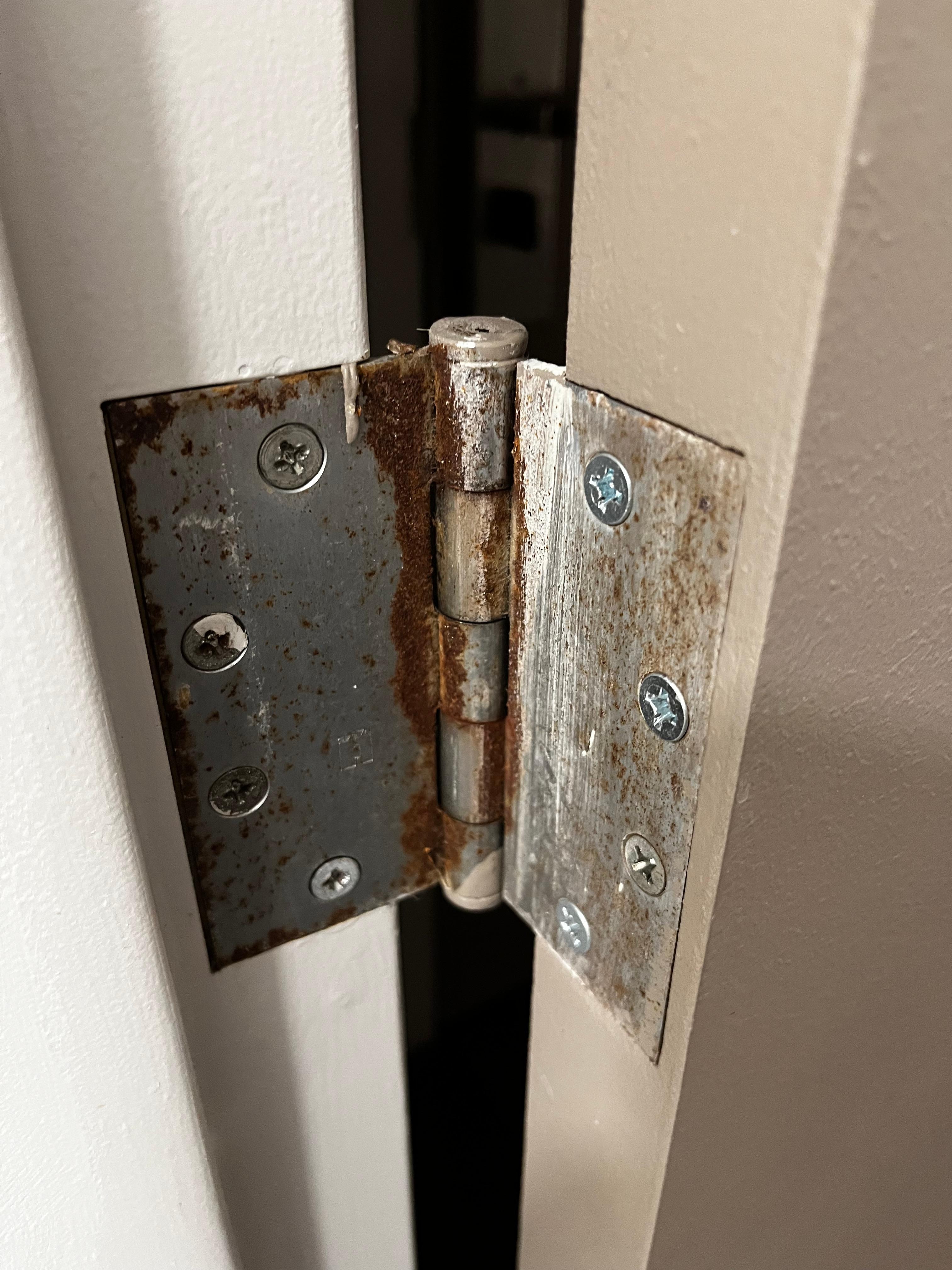Rust was literally peeling off and falling each time the bathroom door opened or closed. 