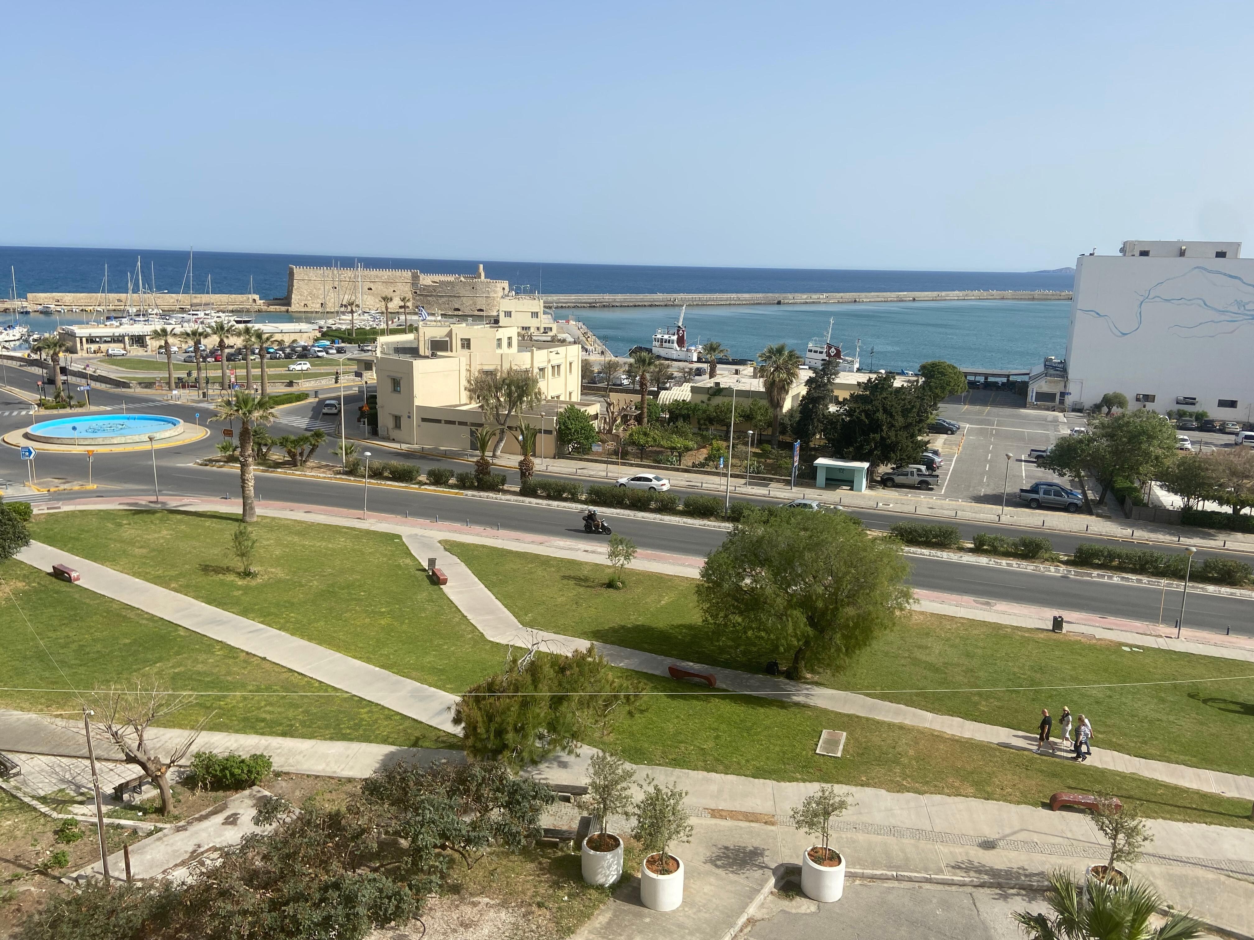 View of the harbour and the Venetian fortress from our balcony