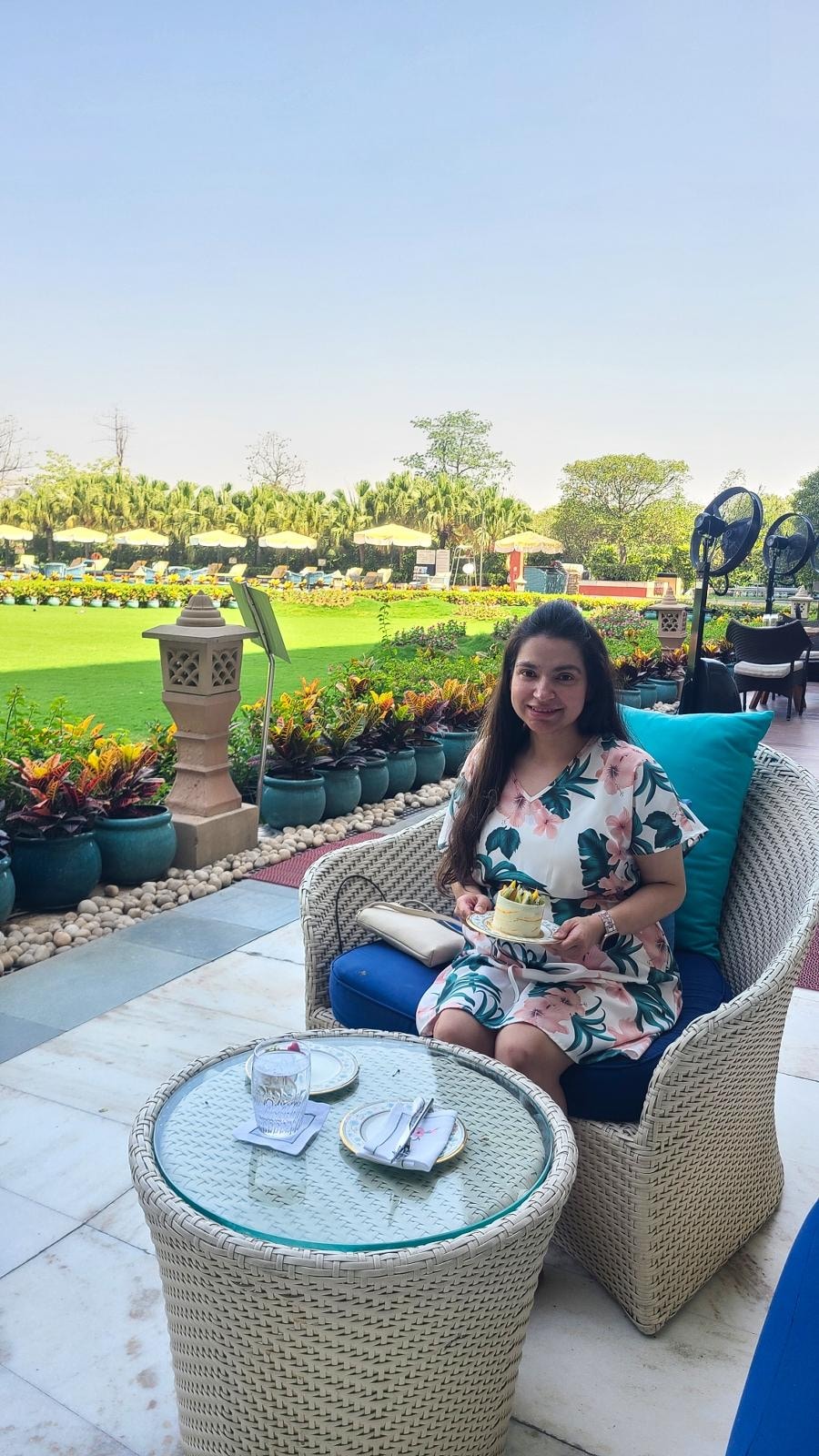 Eating outside of the Tea Lounge