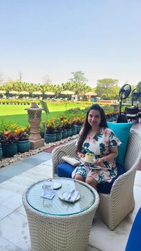 Eating outside of the Tea Lounge