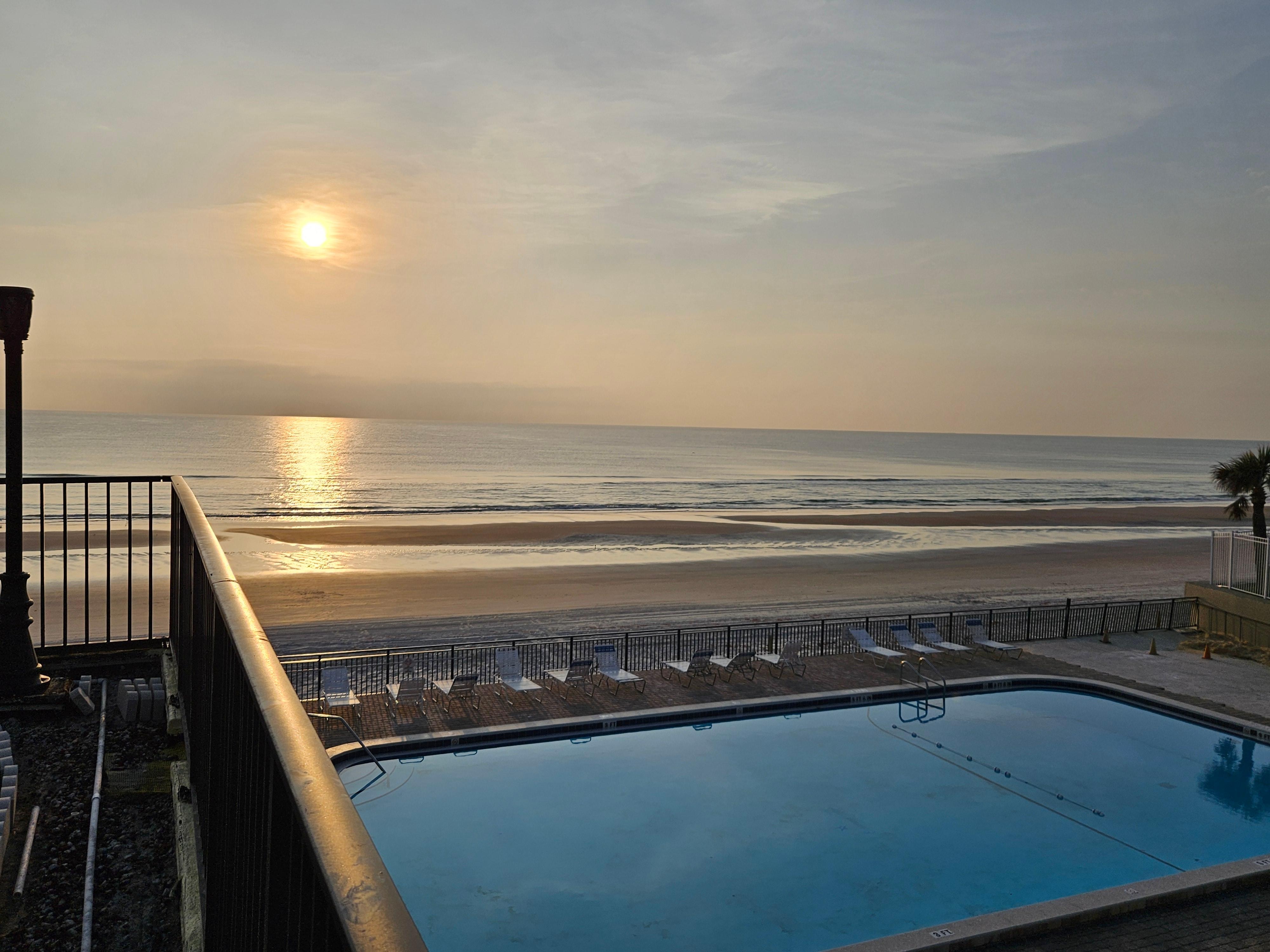 From terrace, overlooking pool and beach. 