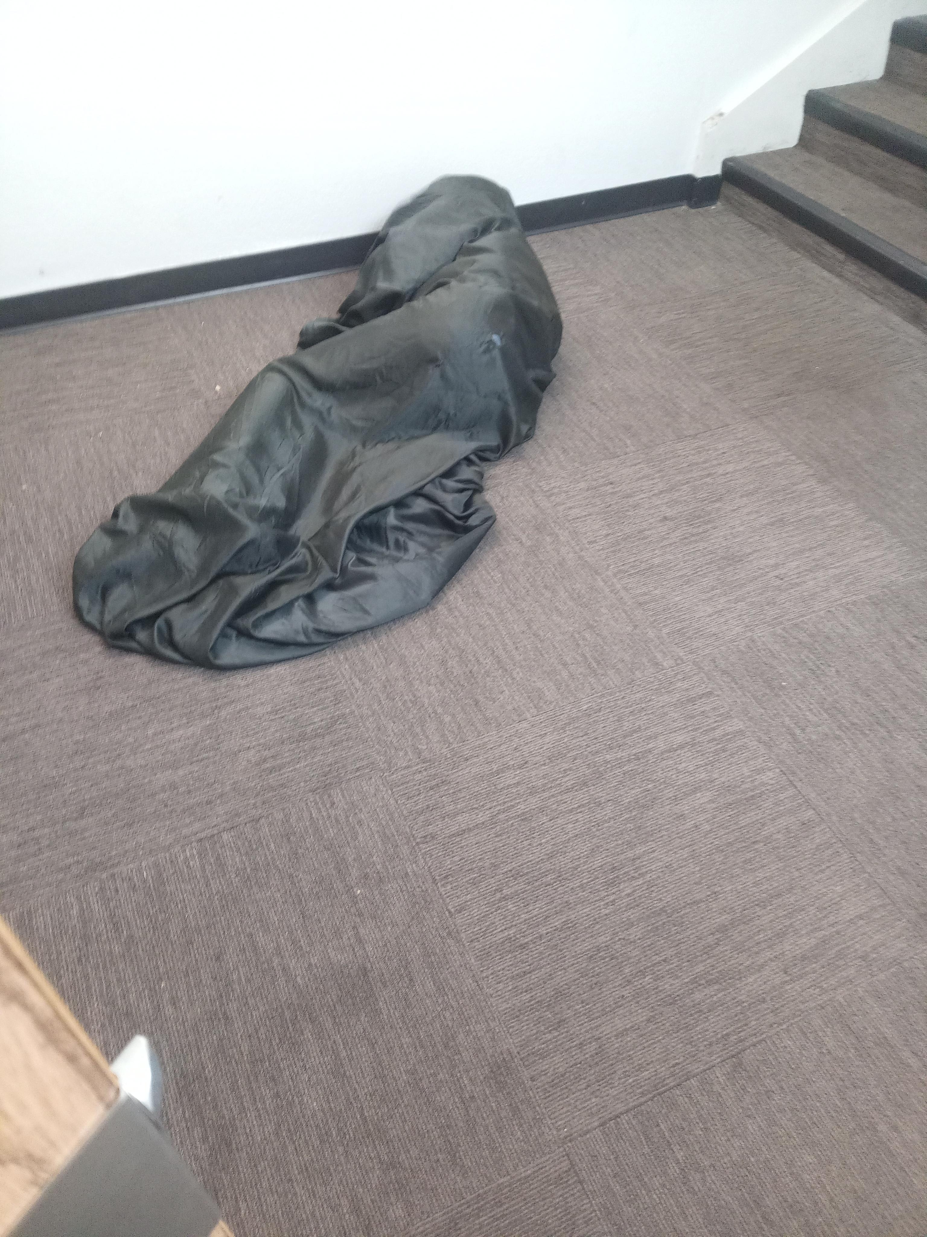 Homeless person sleeping in stairways, not SAFE FOR ANYONE!!!