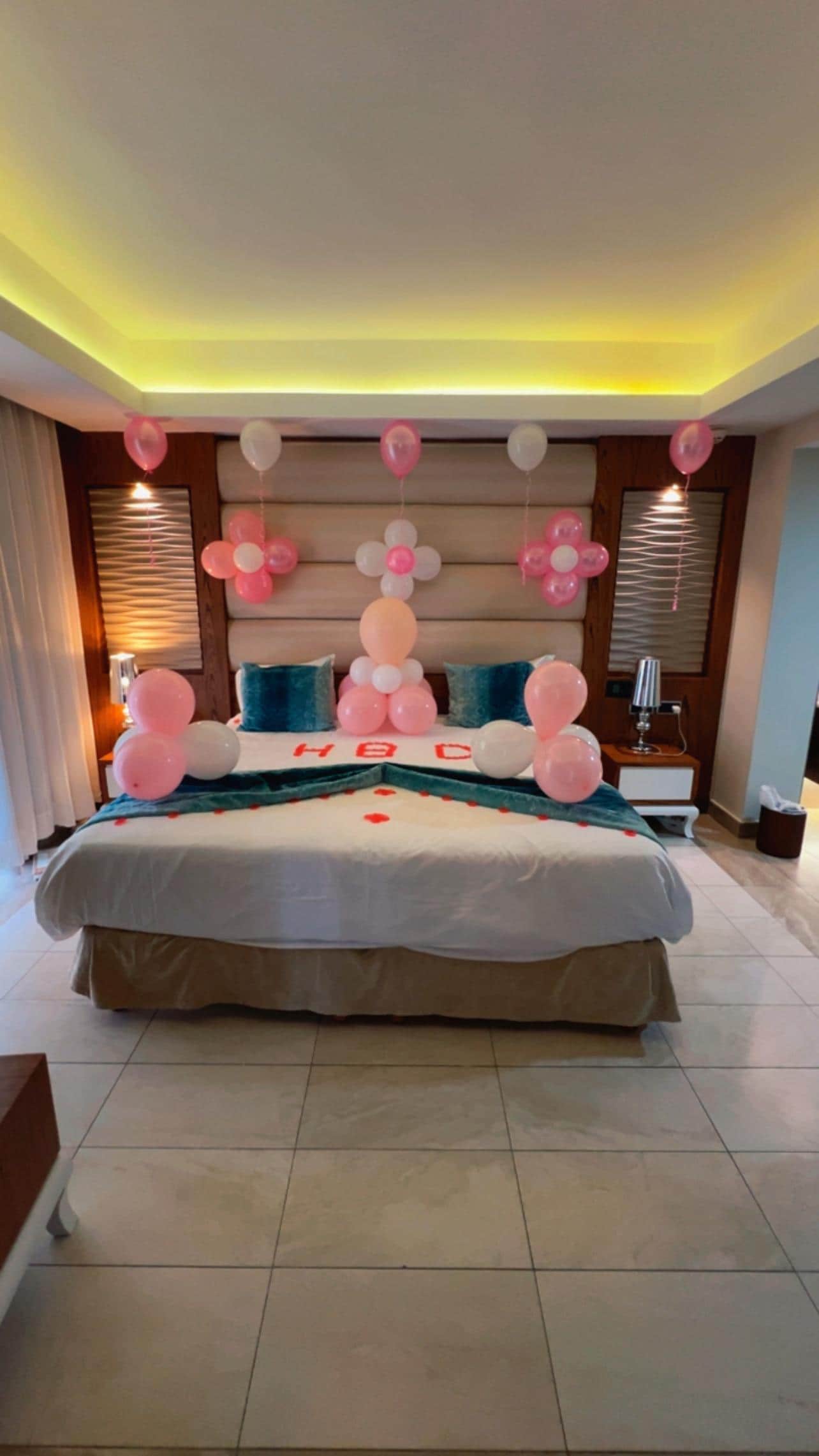 Decorated hotel room for my birthday.