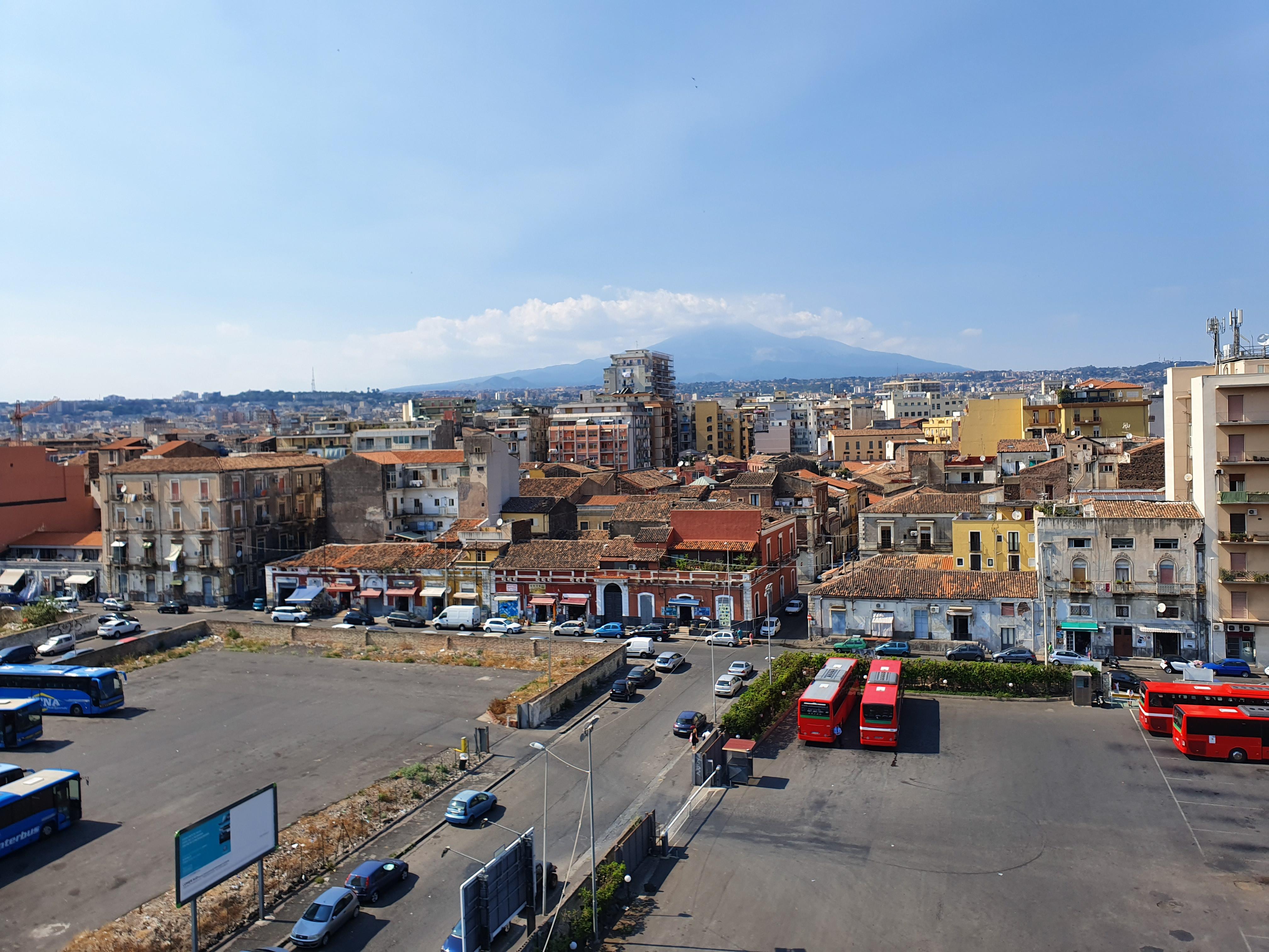 View from the Harmony Rooms with Mount Etna in the background.