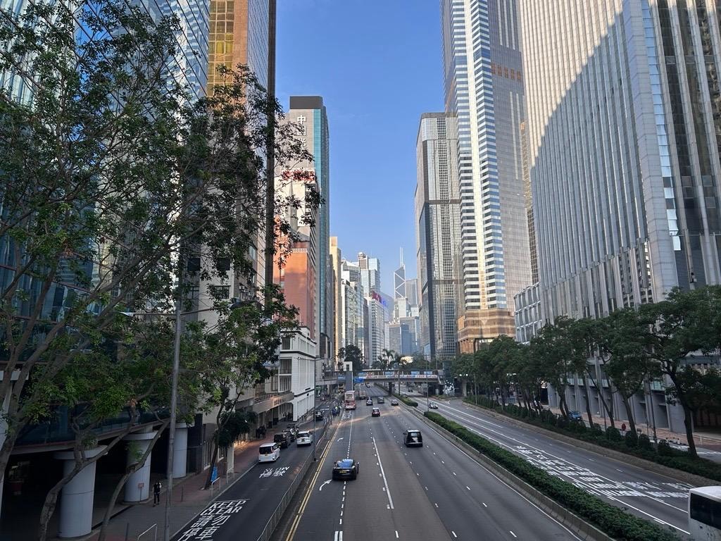 View from walking bridge a block from hotel. Close to the Exhibition Center