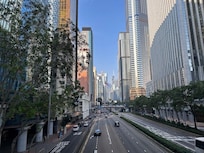 View from walking bridge a block from hotel. Close to the Exhibition Center