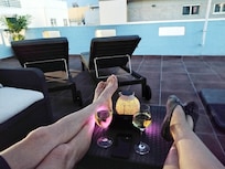 Relaxing on the roof-top patio
