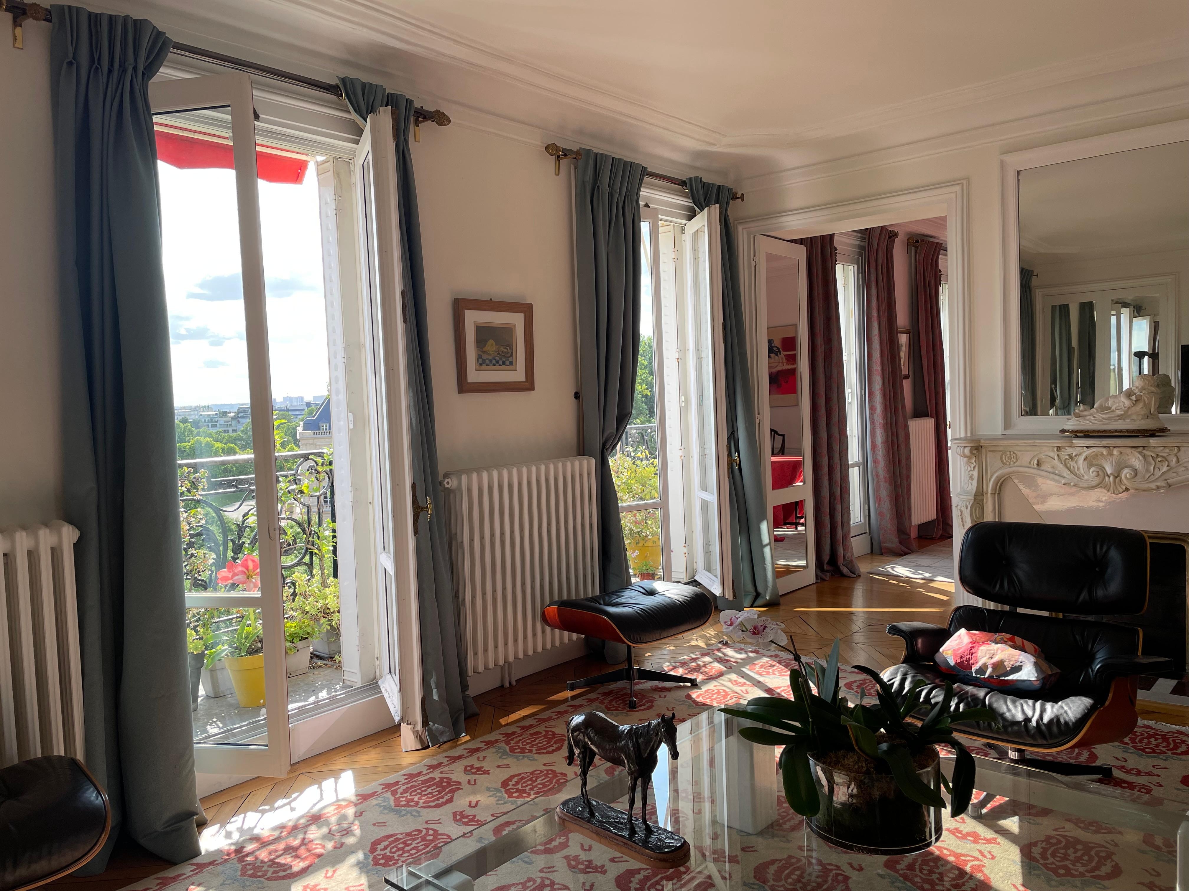 In the living room, looking out. 