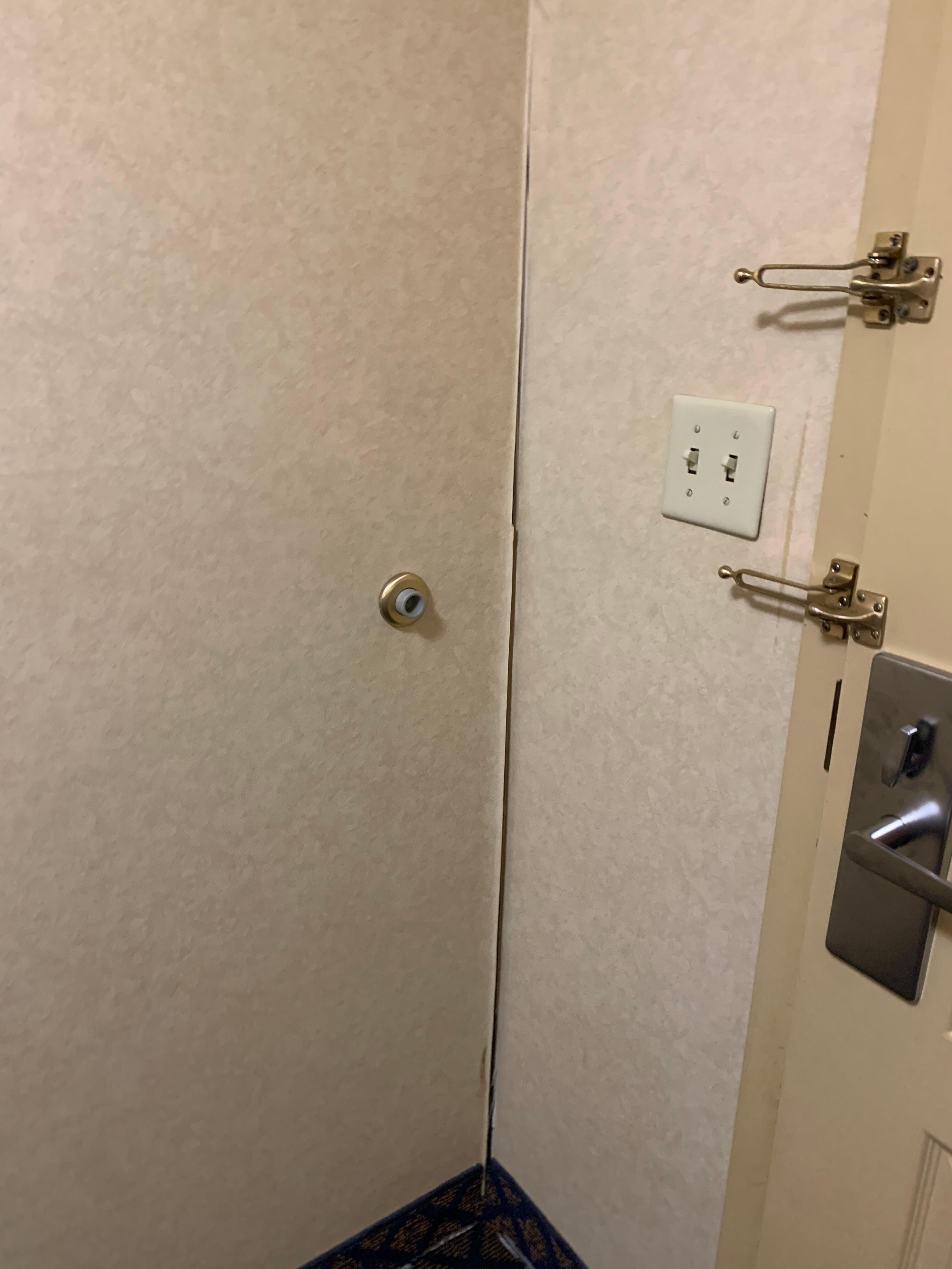It looked as though the front wall of the room was pulling away from the wall of the bathroom