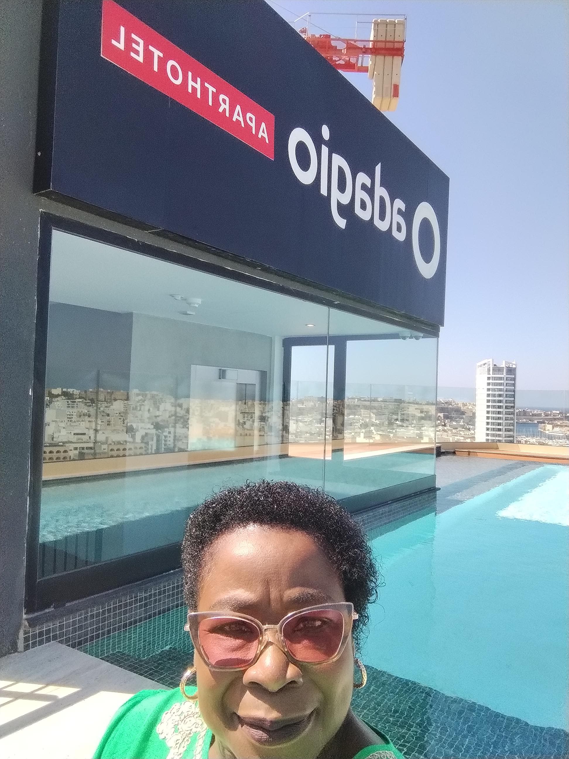  Checking out the rooftop pool. 