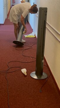 Dirt being cleaned from the fan