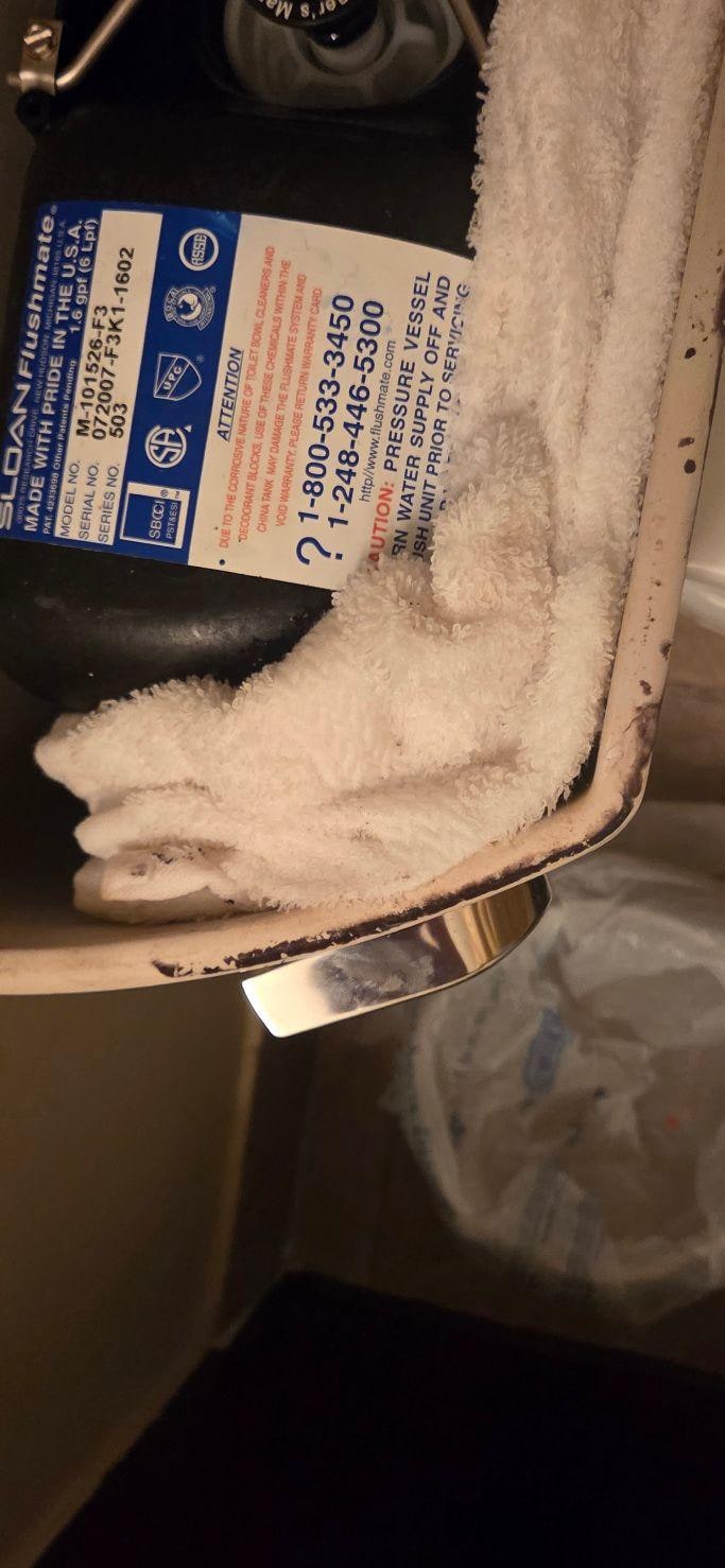 Moldy towel in toilet that maintenance used to “ fix” leak. We reported to Southern that maintenance never came back and they said not to worry. Bathroom smelled moldy.