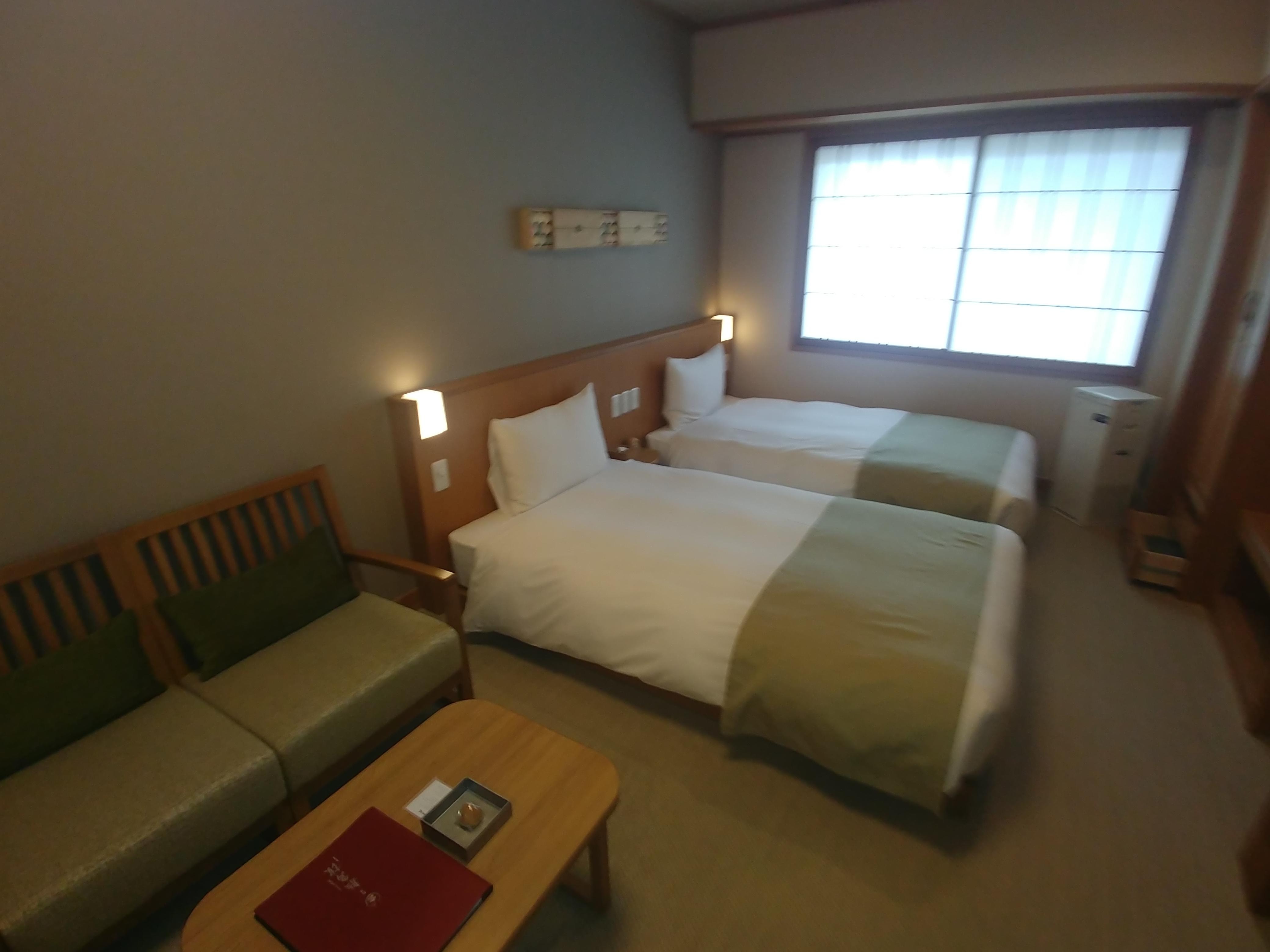 Here's a picture of the room. It was fairly spacious. The tv and other amenities are outside the photo.