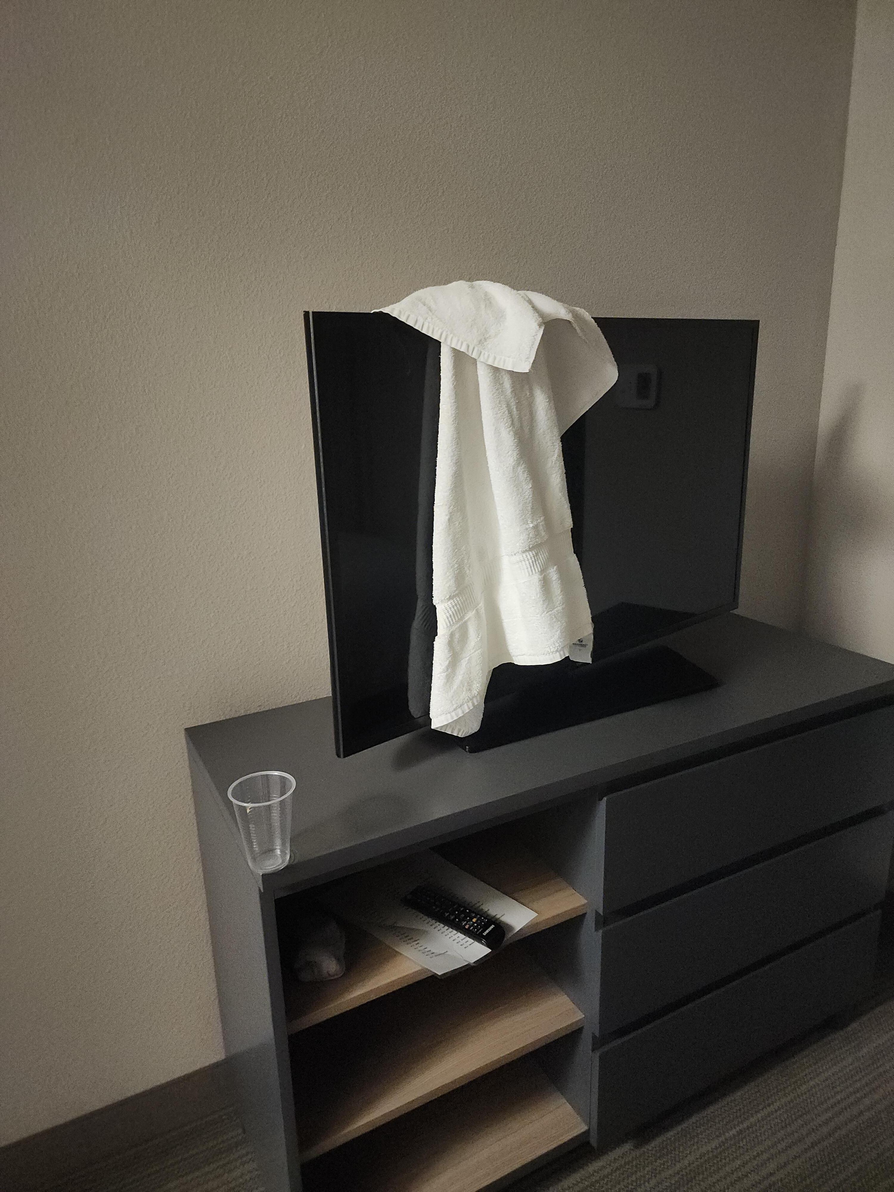 Came into room. The person cleaning the room left my towel there.