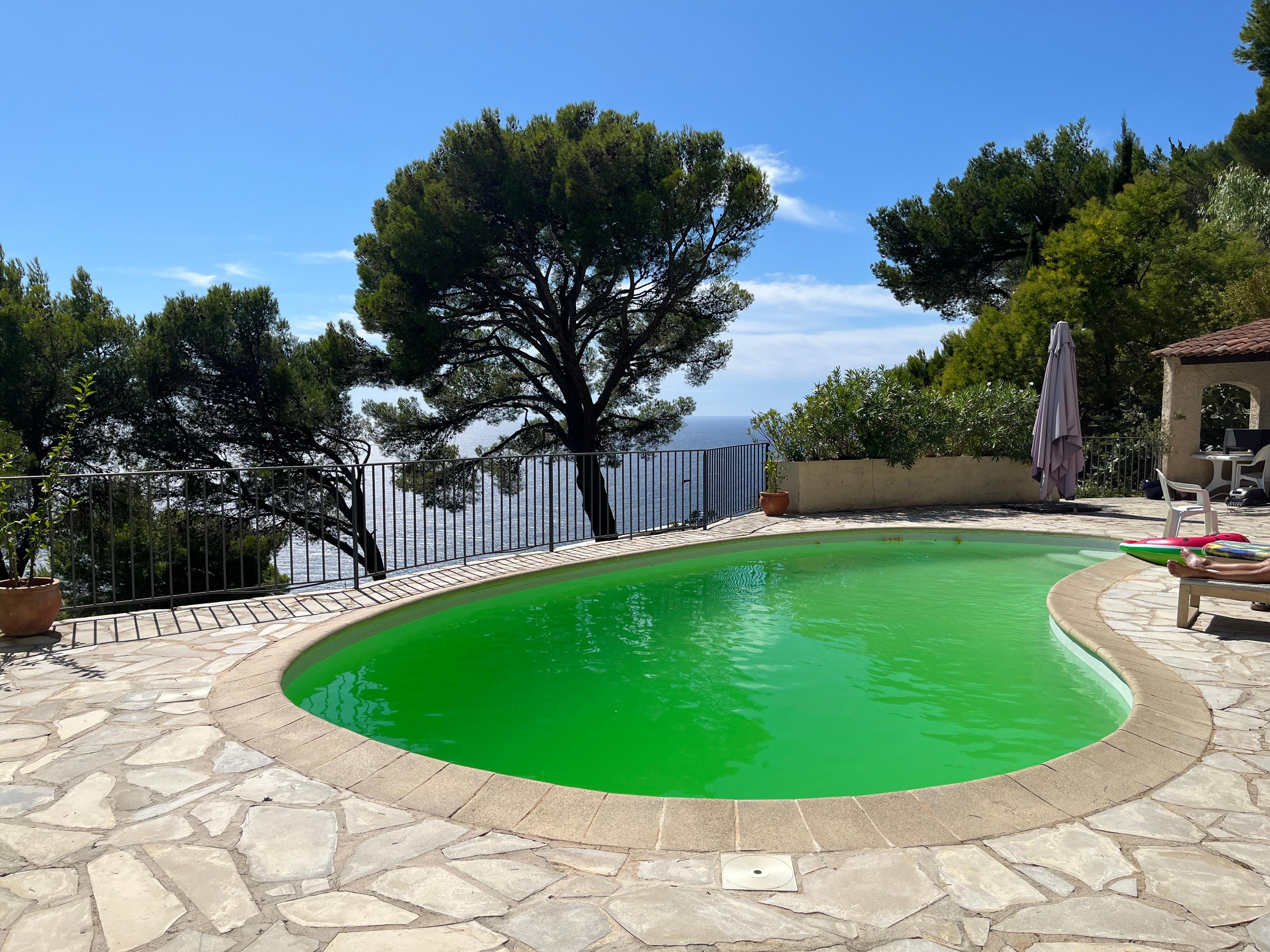 Fijn zwembad dat helaas erg groen werd na een stroomstoring.