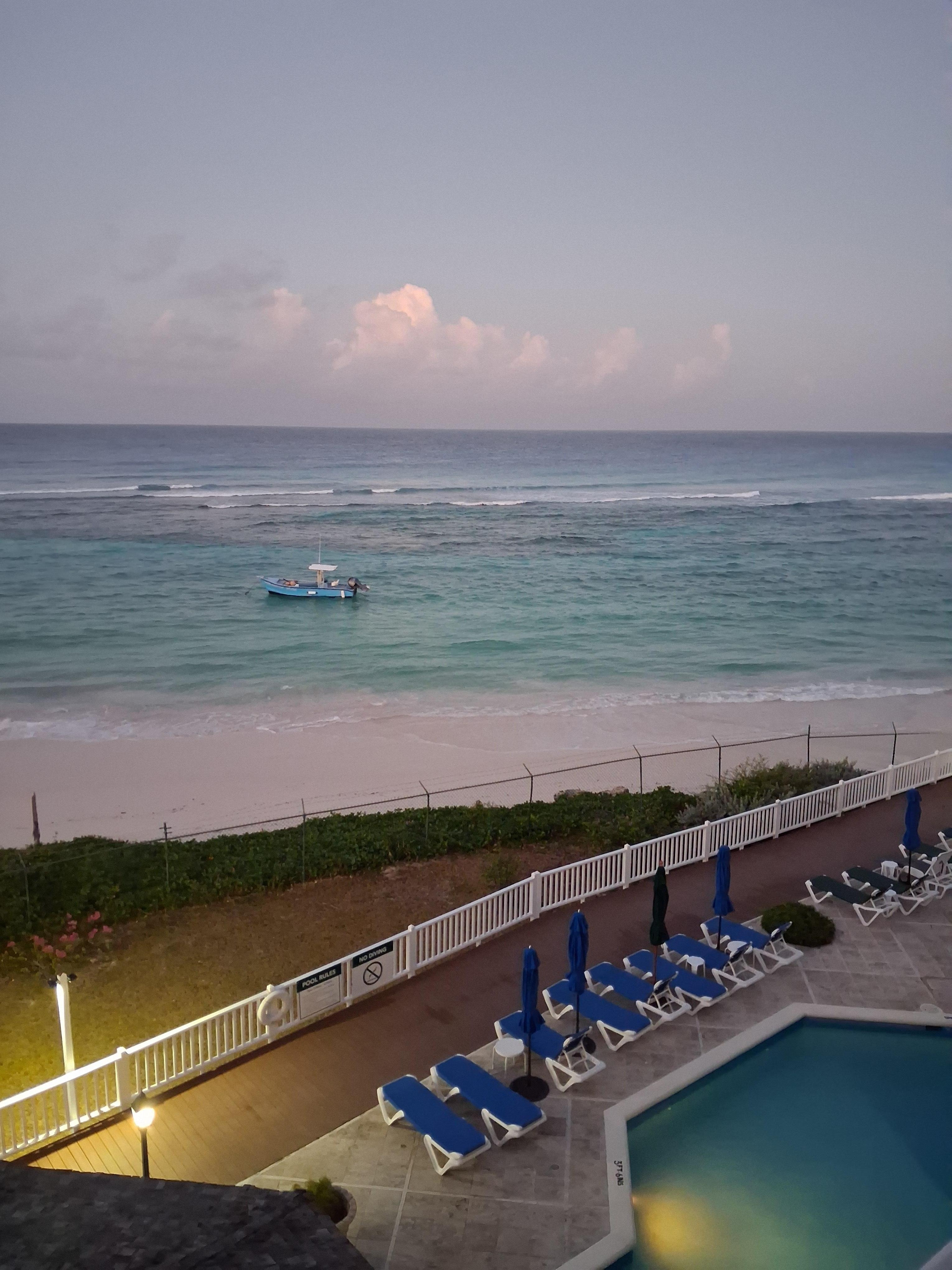 Hotal pool, view from room patio. 