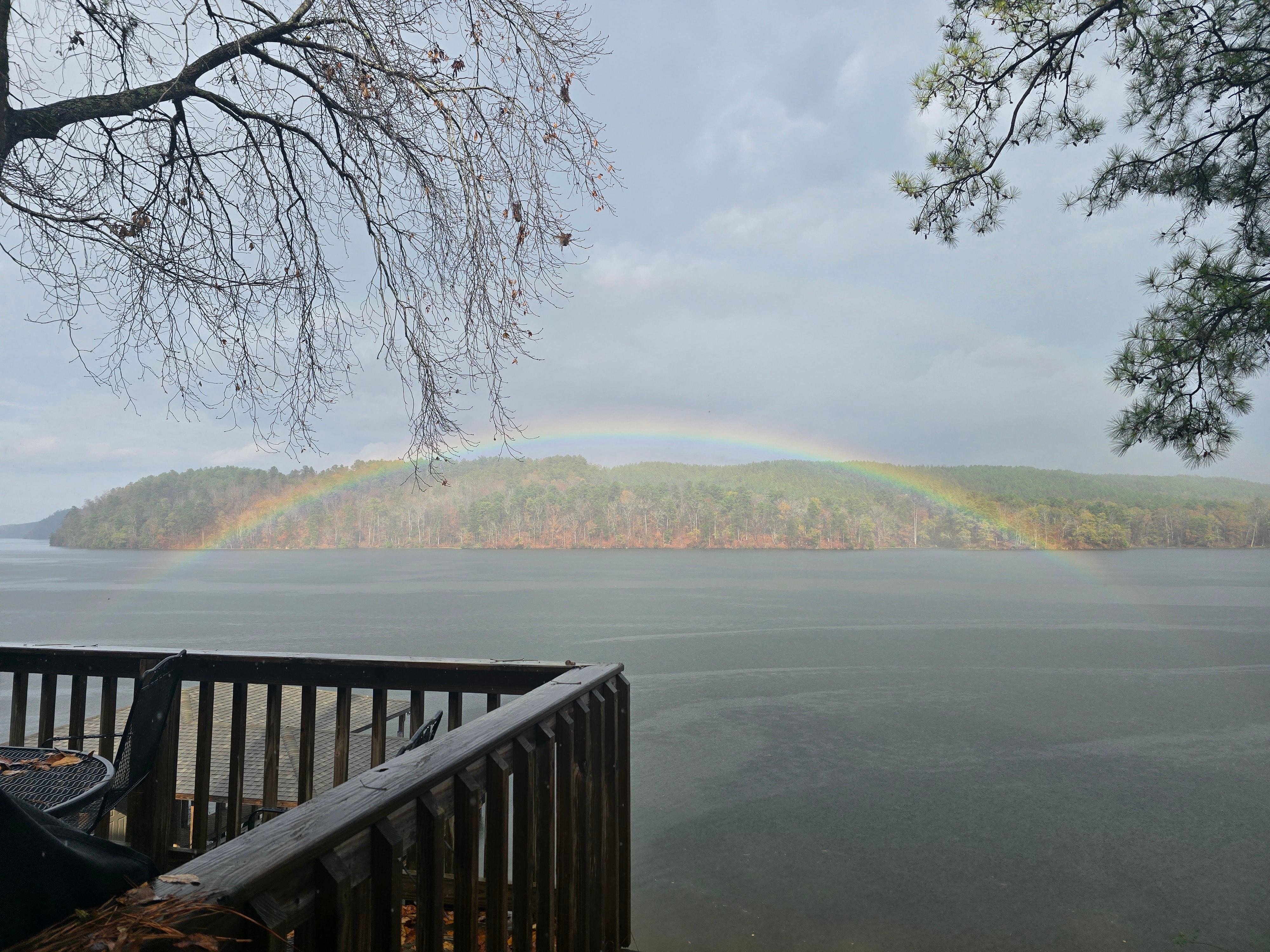 When the rain stopped on Wednesday this is what we saw looking out toward the river. A perfect rainbow!
