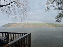 When the rain stopped on Wednesday this is what we saw looking out toward the river. A perfect rainbow!