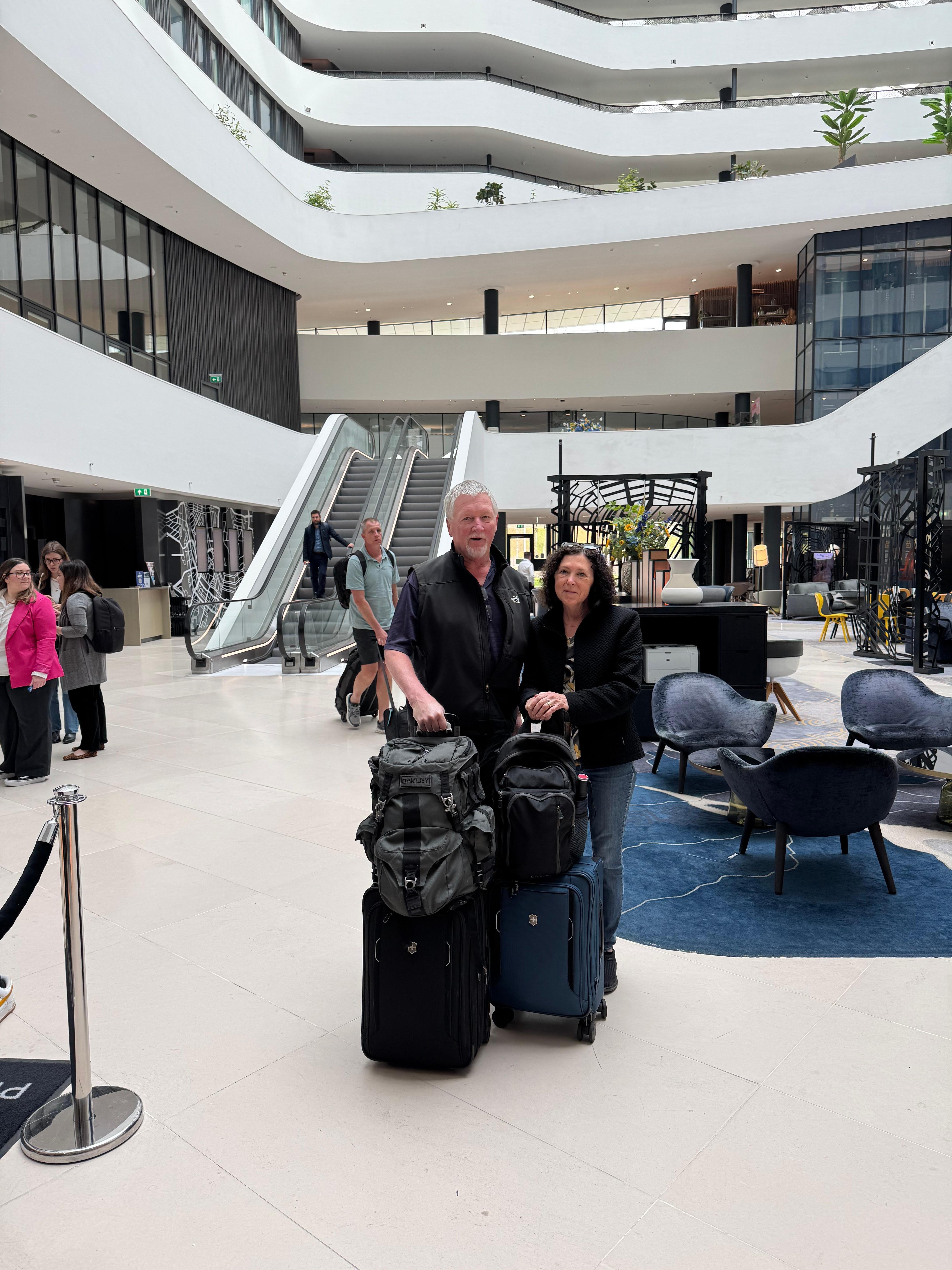 After 30 days around Europe with a carry on and a small backpack, we left the lobby of the Hilton for a flight back home.  