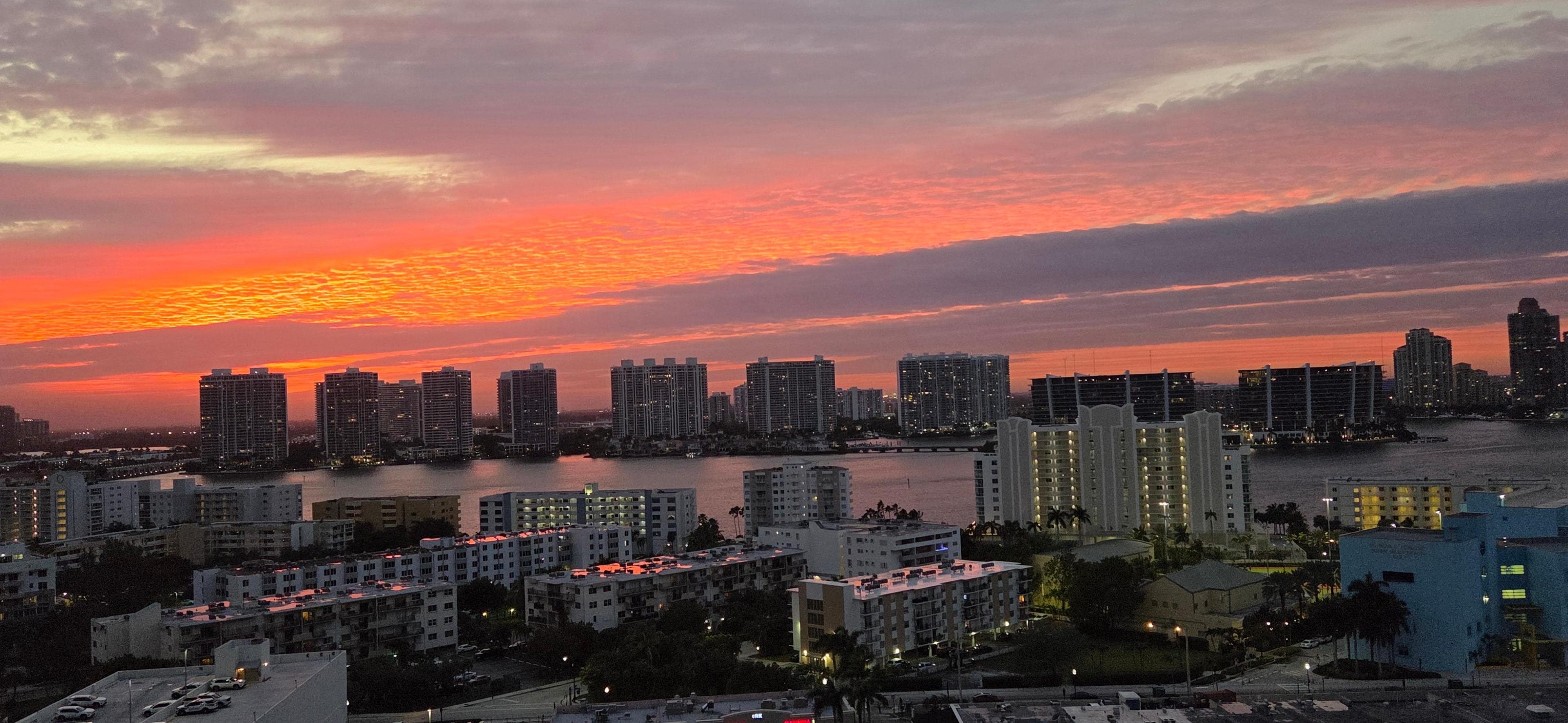 Sunset over the bay. Sunny Isles, FL