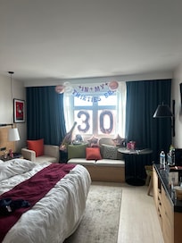 Our view was looking out at the doc where cruise ships dock. *we did did take down these decorations of course before checking out đ