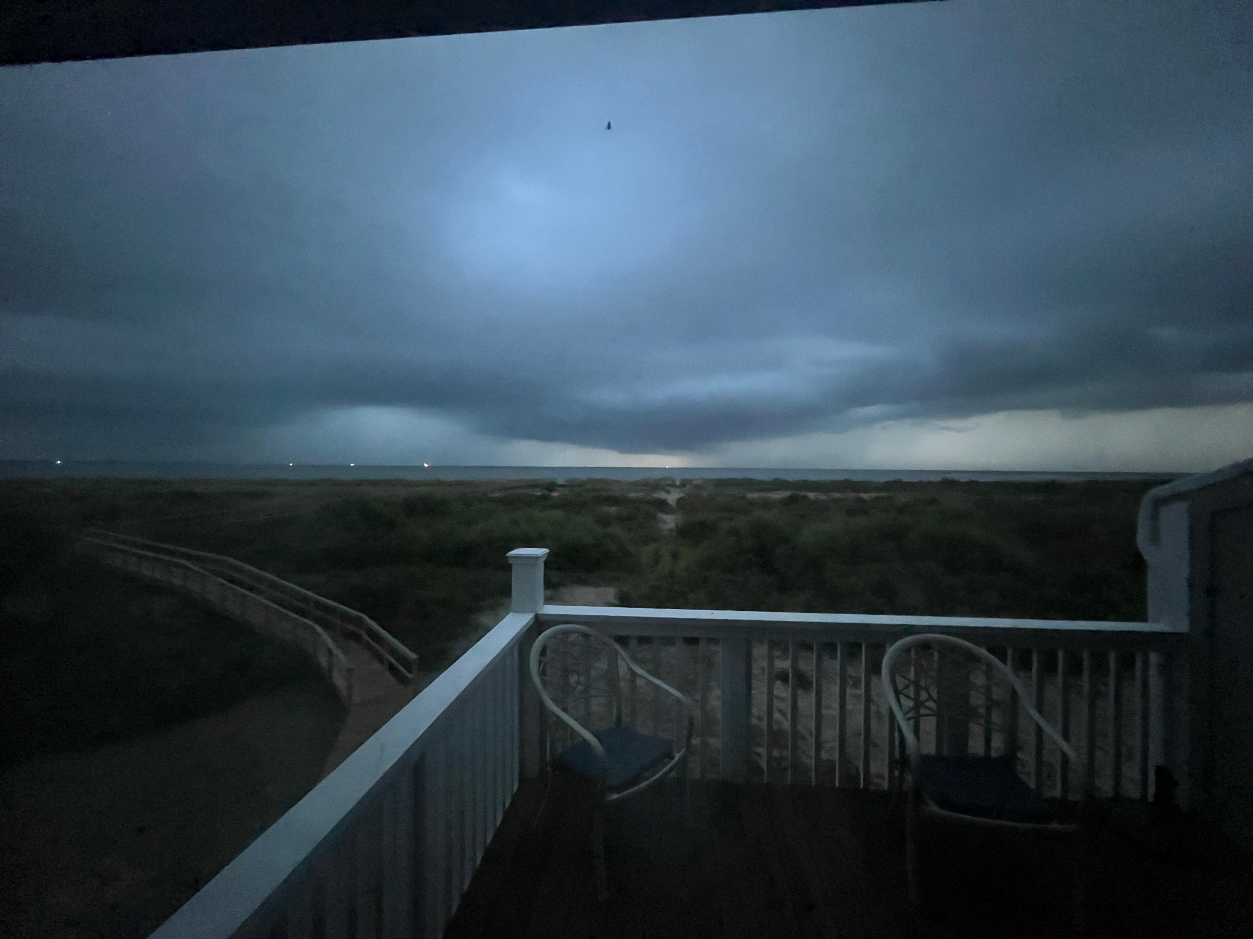 View from the sliding glass door during a storm