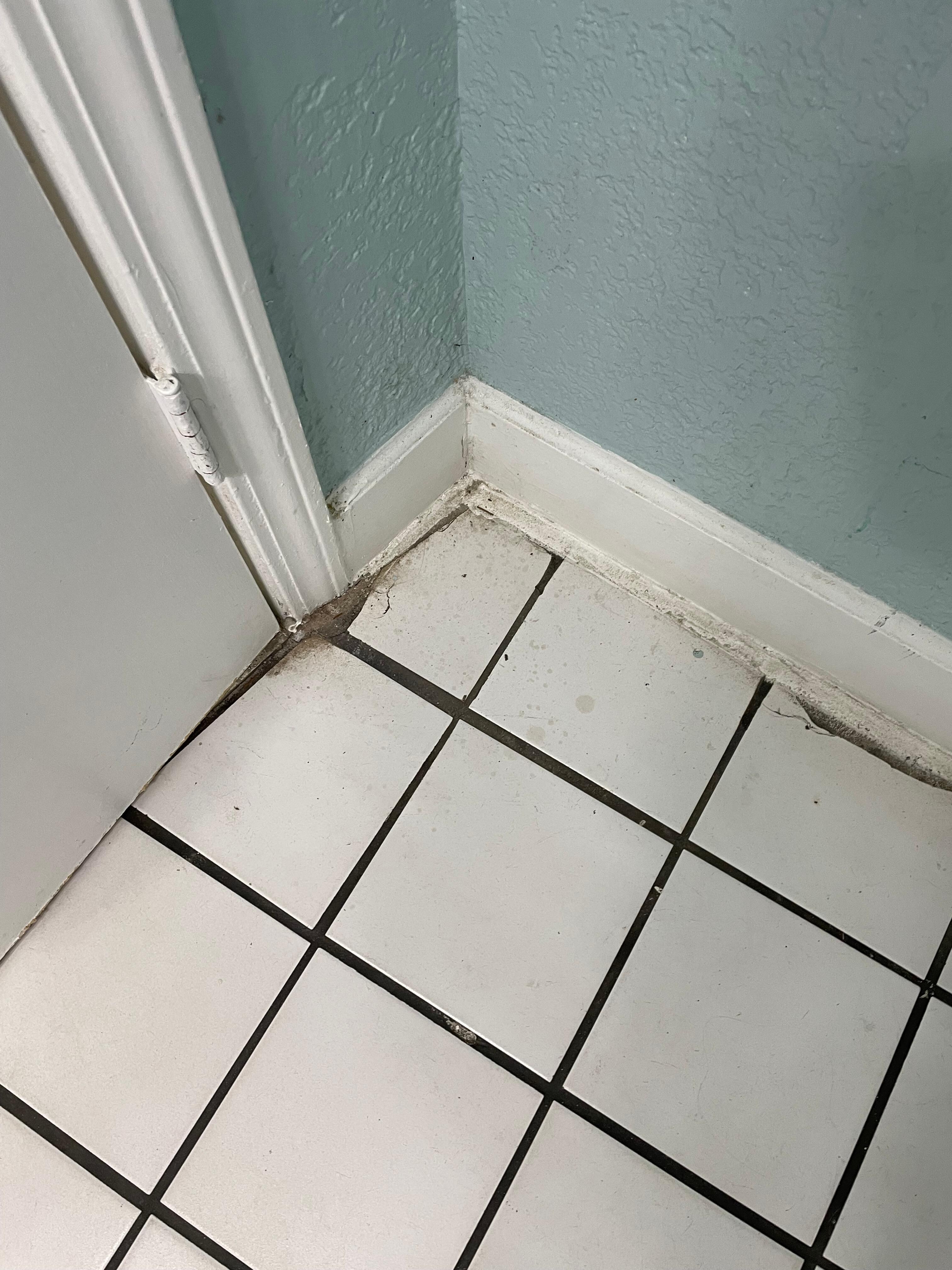 Dirty bathroom and floors.  