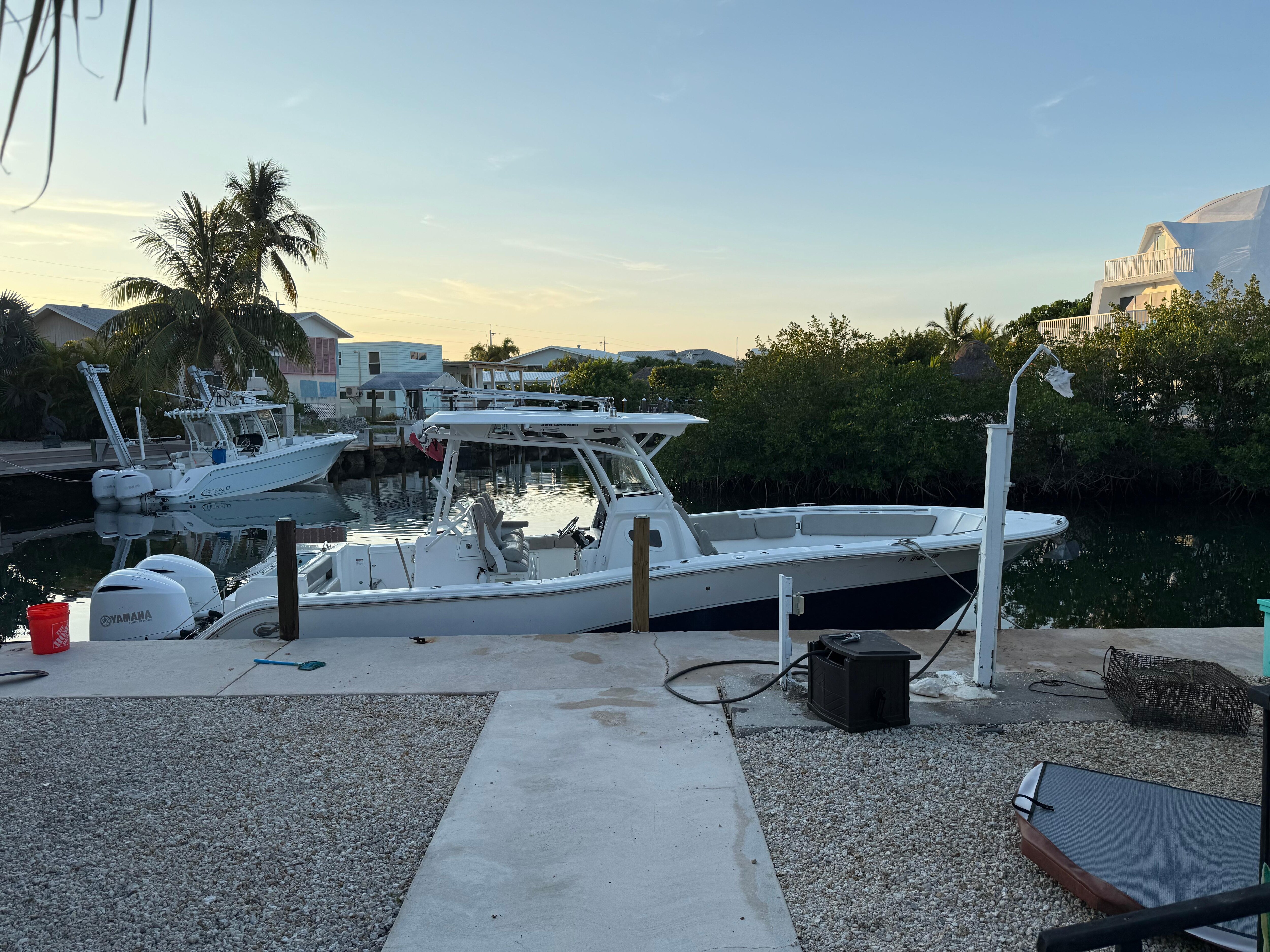 Morning backyard view of boat before Fishing