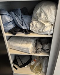 The linens shoved into this closet