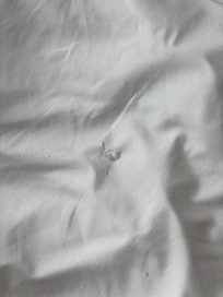 A hole on the bed sheet