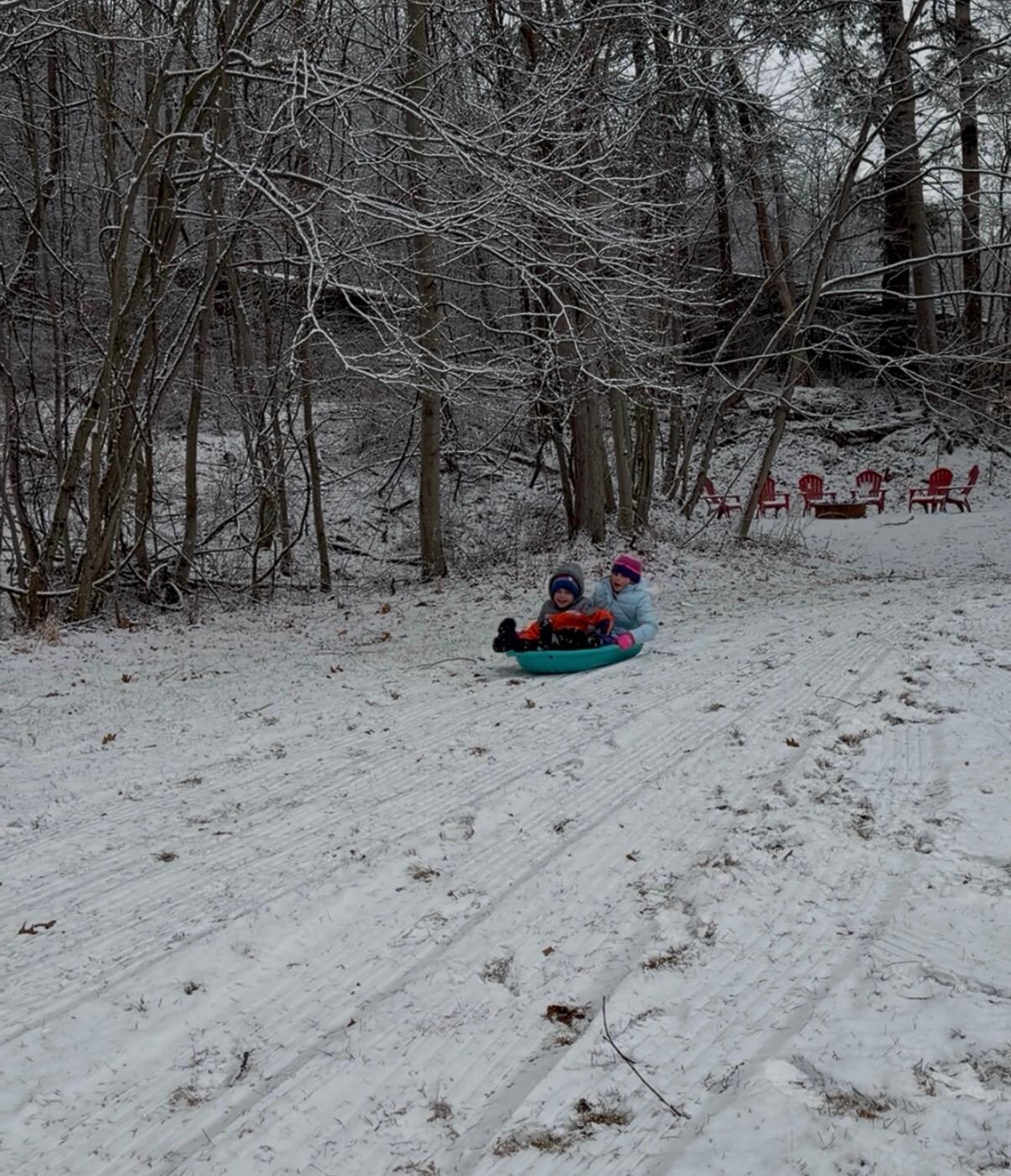 Sledding by the creek!