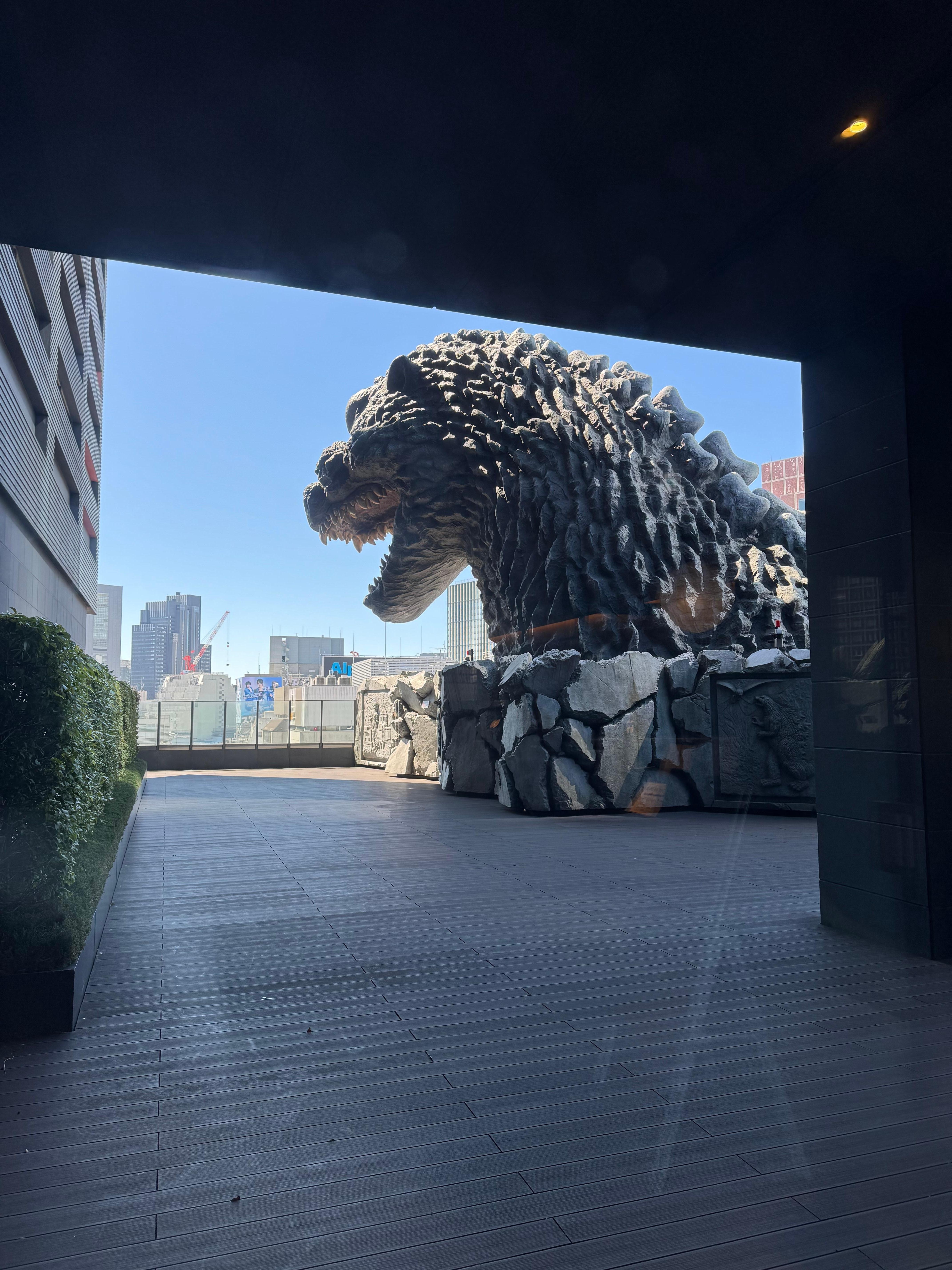 Head of Gozilla from hotel lobby