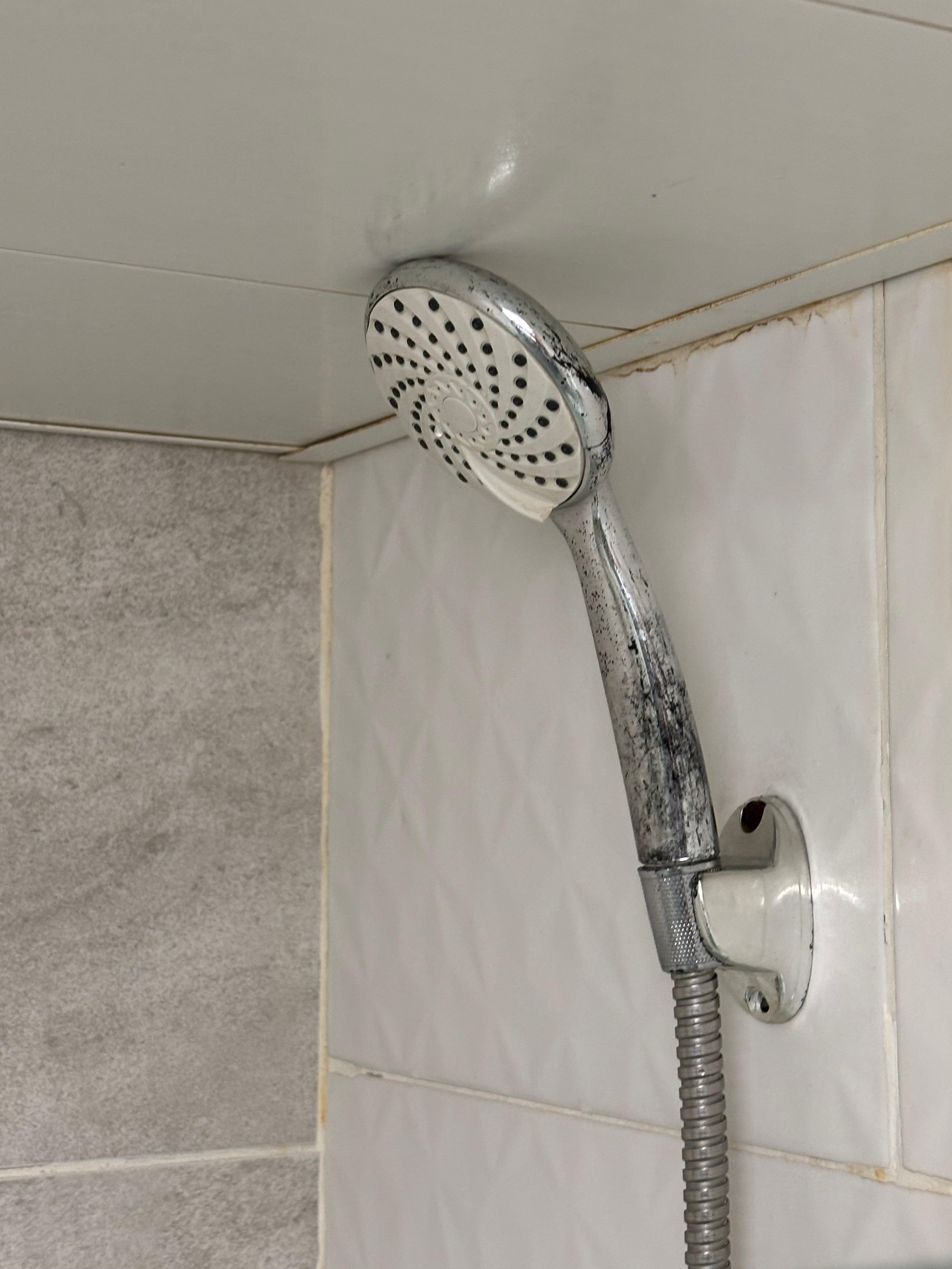 The shower head was very old and dirty.