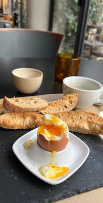Perfectly cooked poached eggs at their bistro.