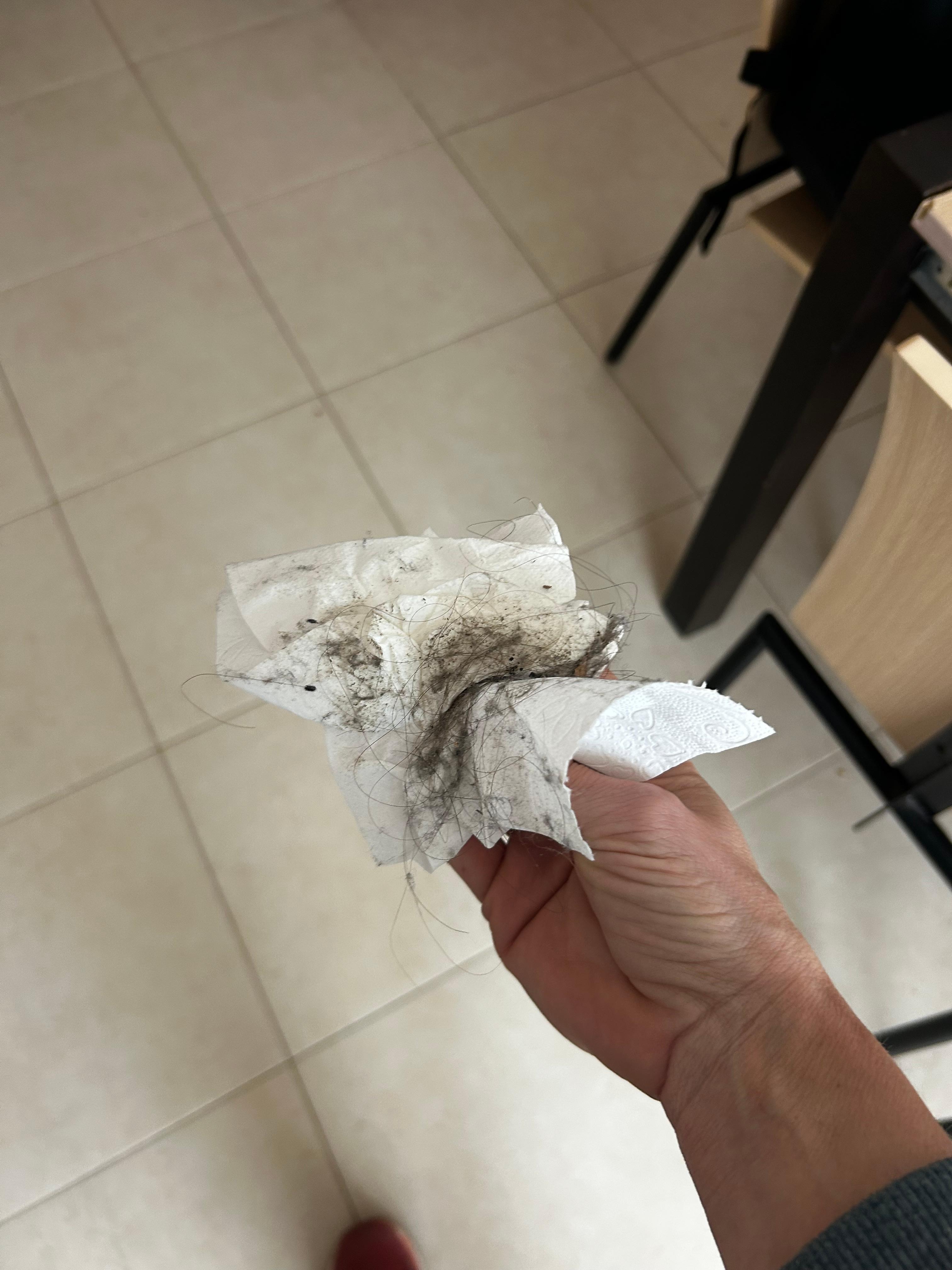 Resultado de pasar un pañuelo en el suelo para quitar pelos