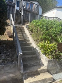 Steep steps to garden bungalows