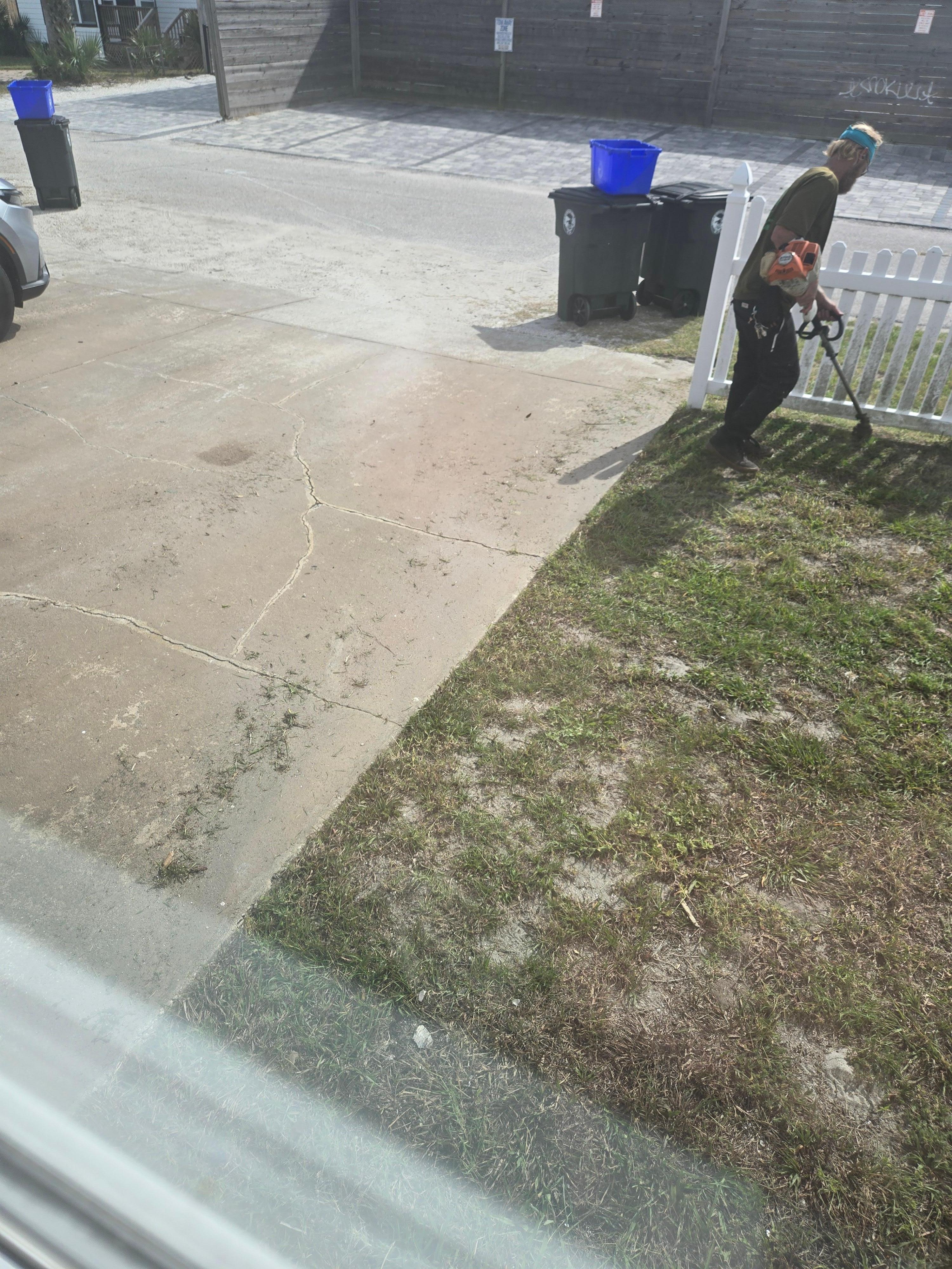 I had to run outside  to move my vehicle  he had all the debris  that you see on the driveway  on my vehicle 