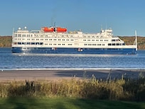 Vista l or ll passenger ship downbound to Mackinaw Island