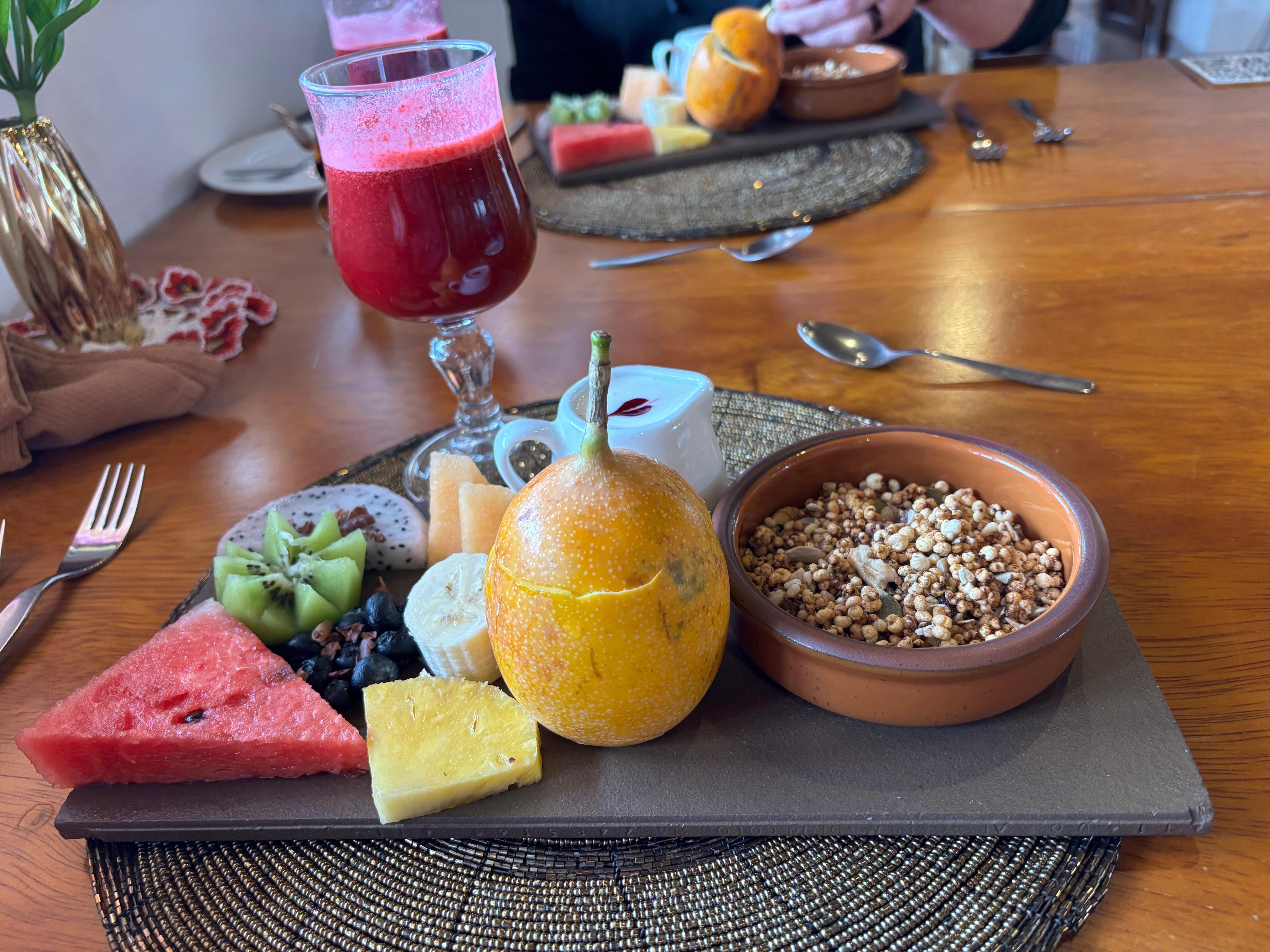 Fresh fruit and granola for breakfast