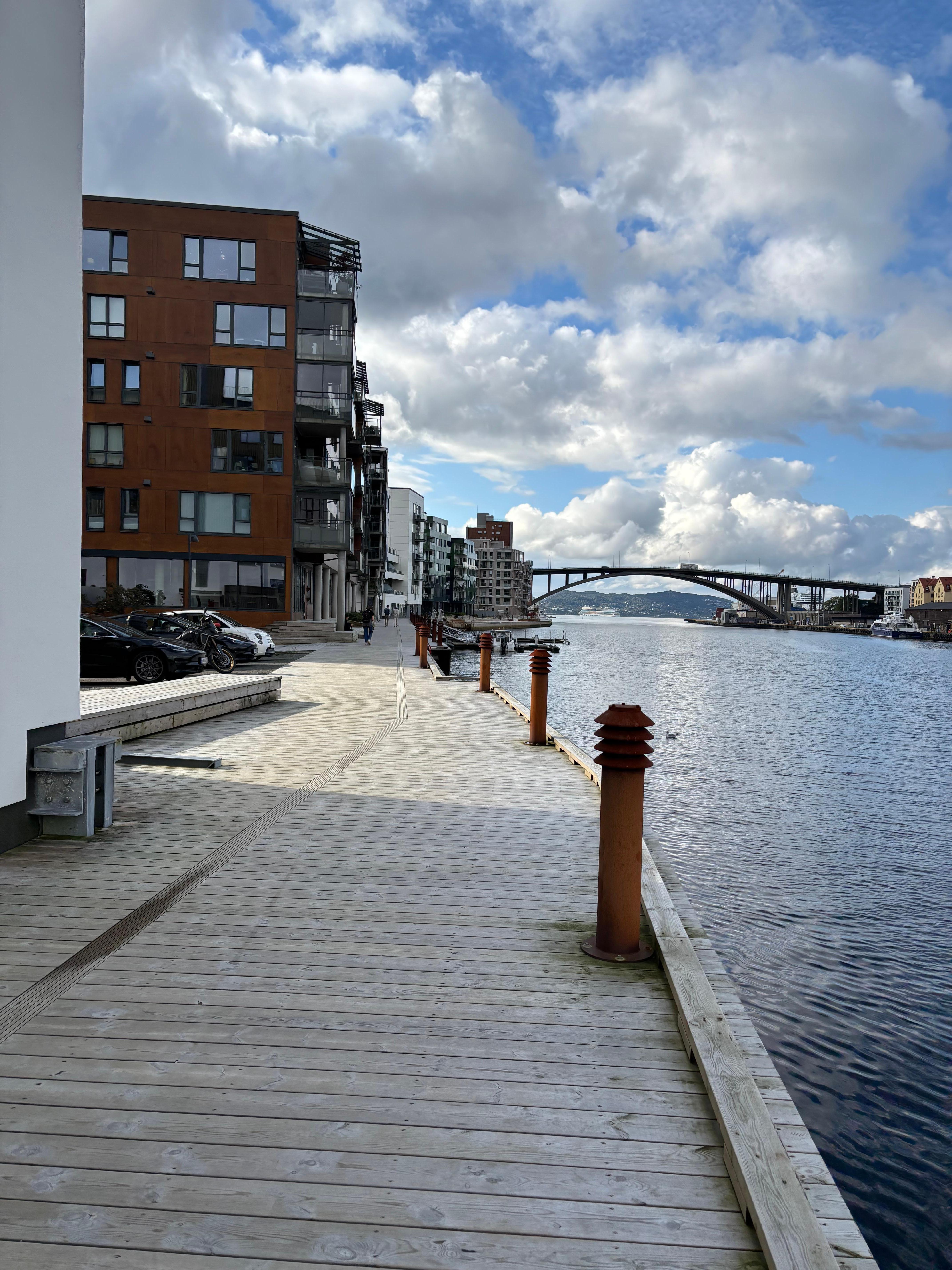 Boardwalk in front of the building.  