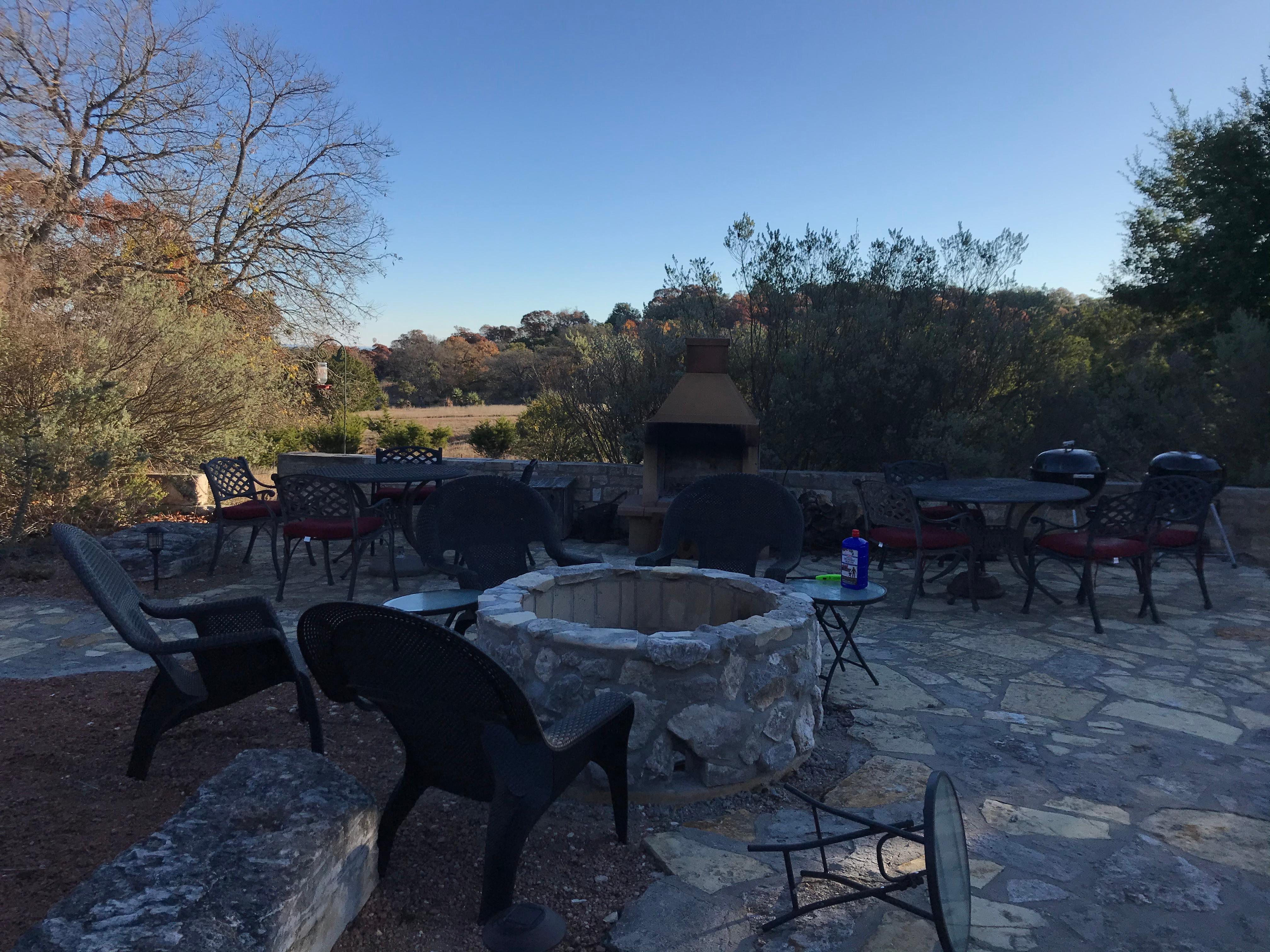 The porch/ fireplace area.