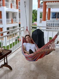 Our son lounging in the hammock
