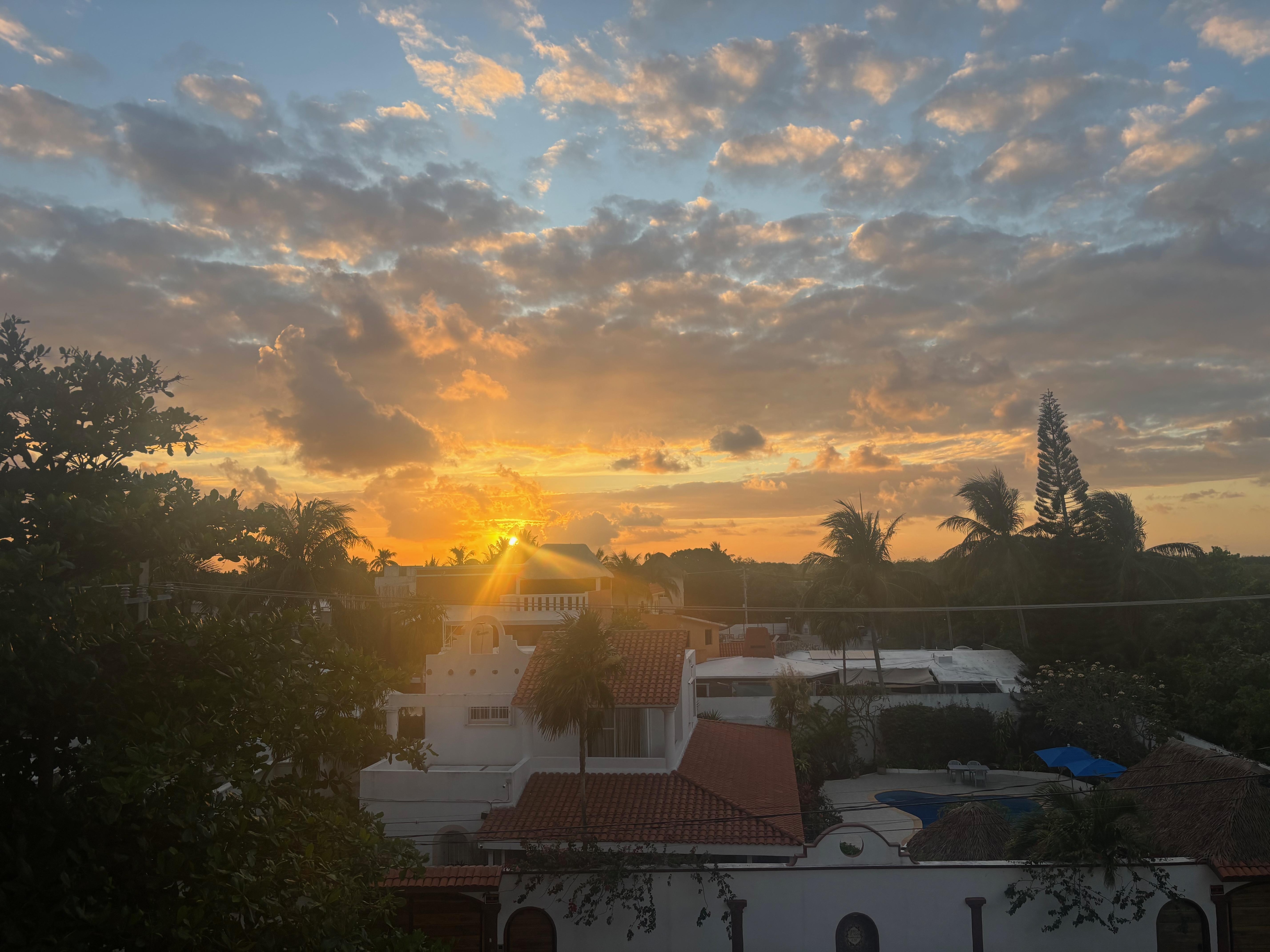 Sunset view from street-side Suite