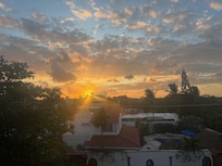 Sunset view from street-side Suite