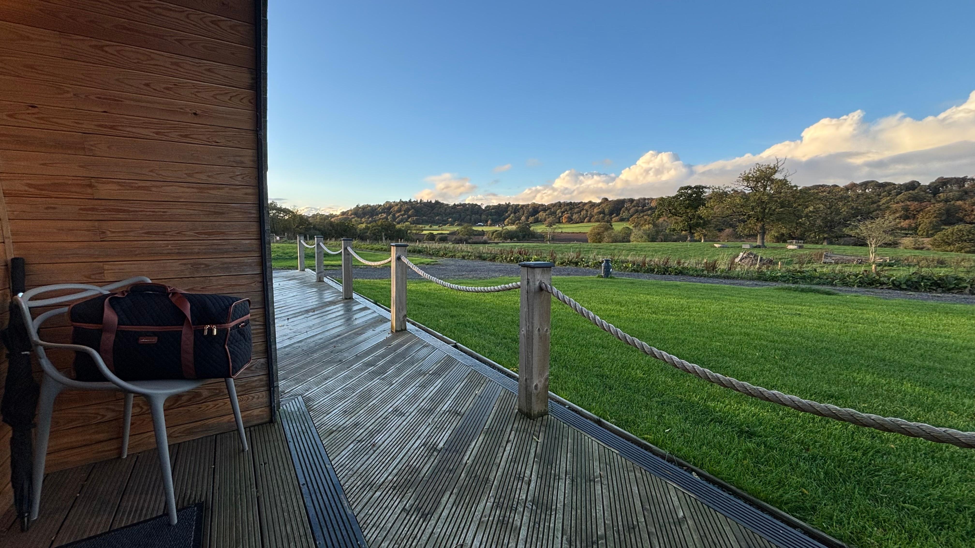 Seating area outside pod, table also provided for outdoor eating