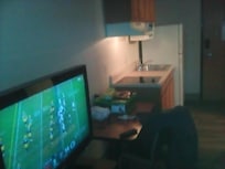 Decent size TV with a small set area there cable channels were blah very basic other than that